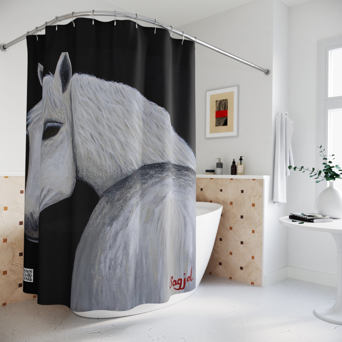 Equestrian Shower Curtain - Ghost Bath Curtain- Ghost - Curtain for Shower