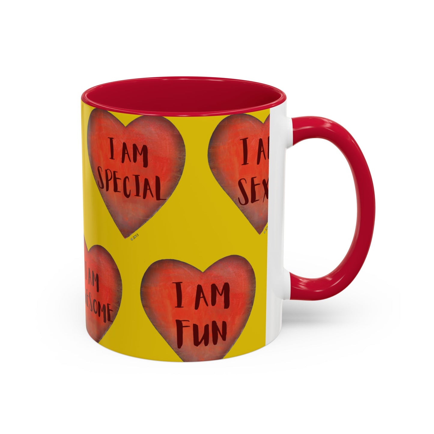 Yellow Heart Mug - Colorful hand painted mug - Motivational Heart Mug - Yellow Coffee Mug