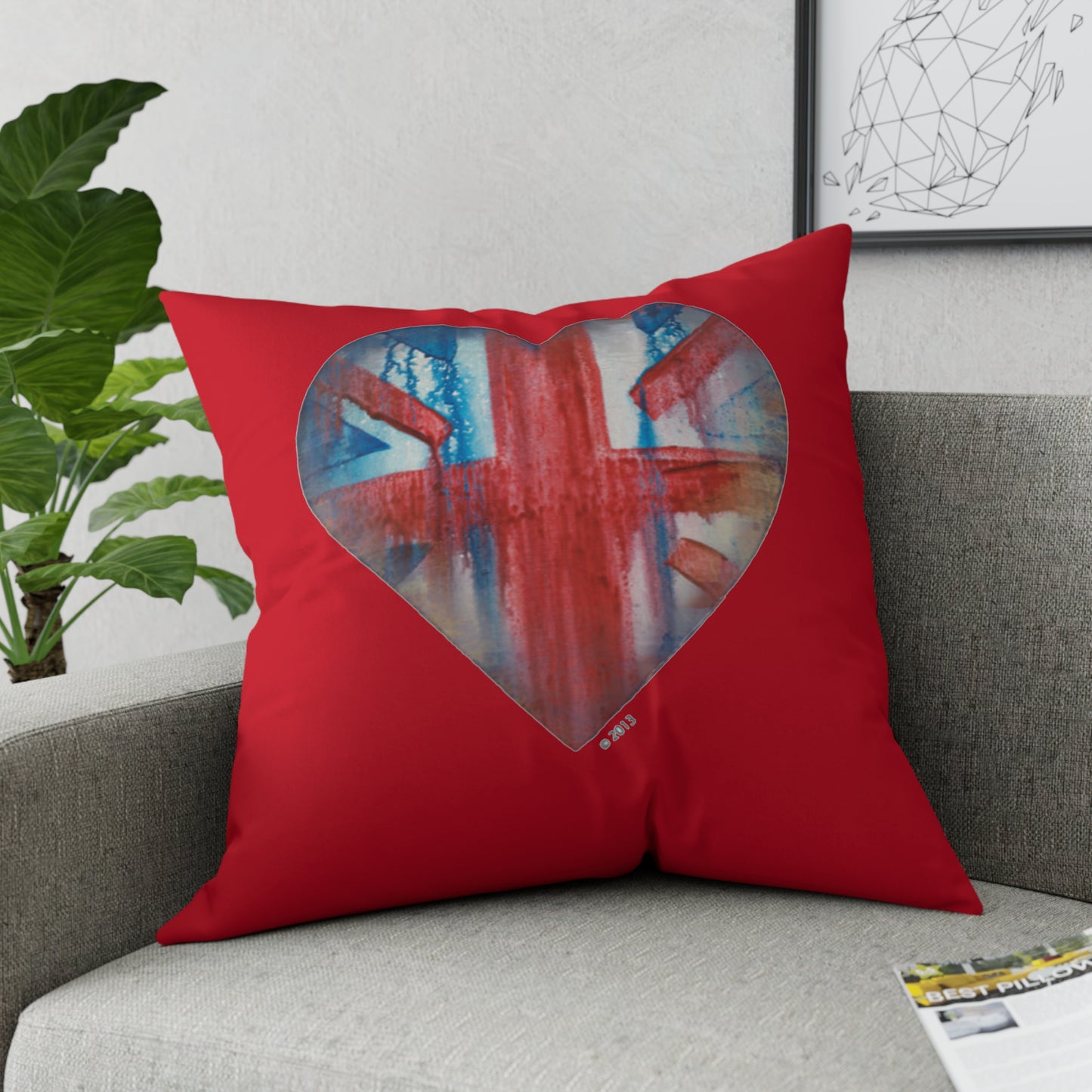 Red Throw Pillow -Colorful Throw pillow for couch - Union Jack decorative pillow for bed - Heart throw Pillow