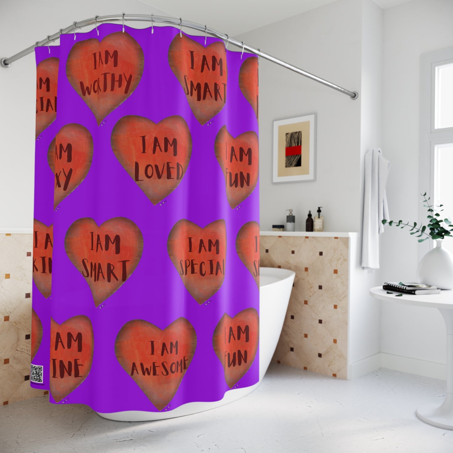 Shower Curtain - Motivational Heart Bath Curtain- Stamina - Purple Curtain for Shower - College Dorm Curtain