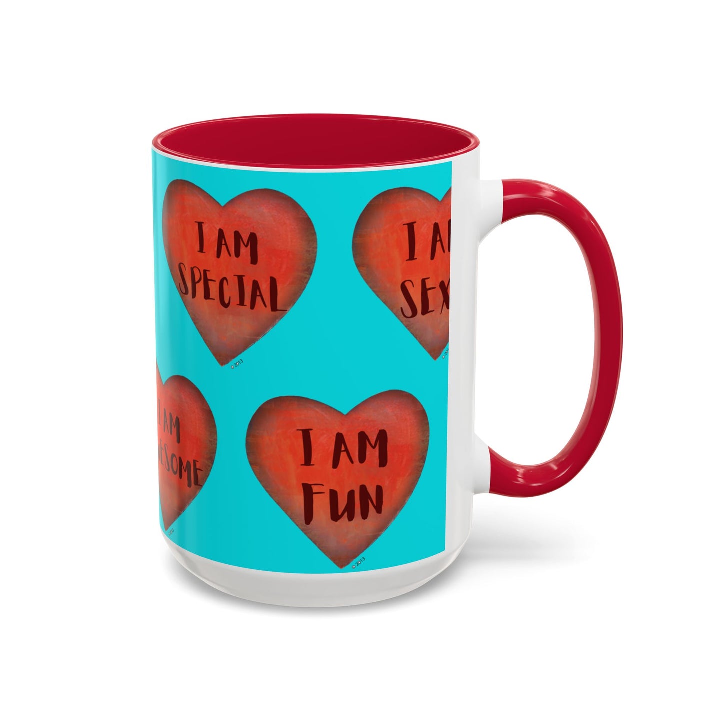 Turquoise Heart Mug - Colorful hand painted mug - Motivational Heart Mug - Turquoise Coffee Mug