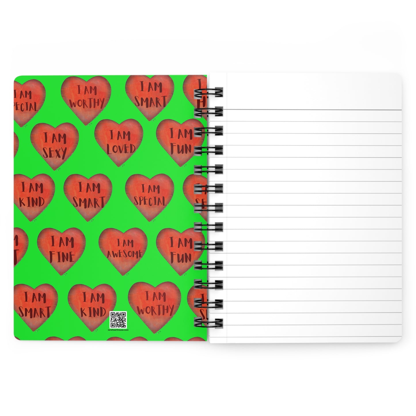 Spiral Bound Journal - "Green Motivational Heart" - Notepad - College Dorm accessory - Desktop notebook