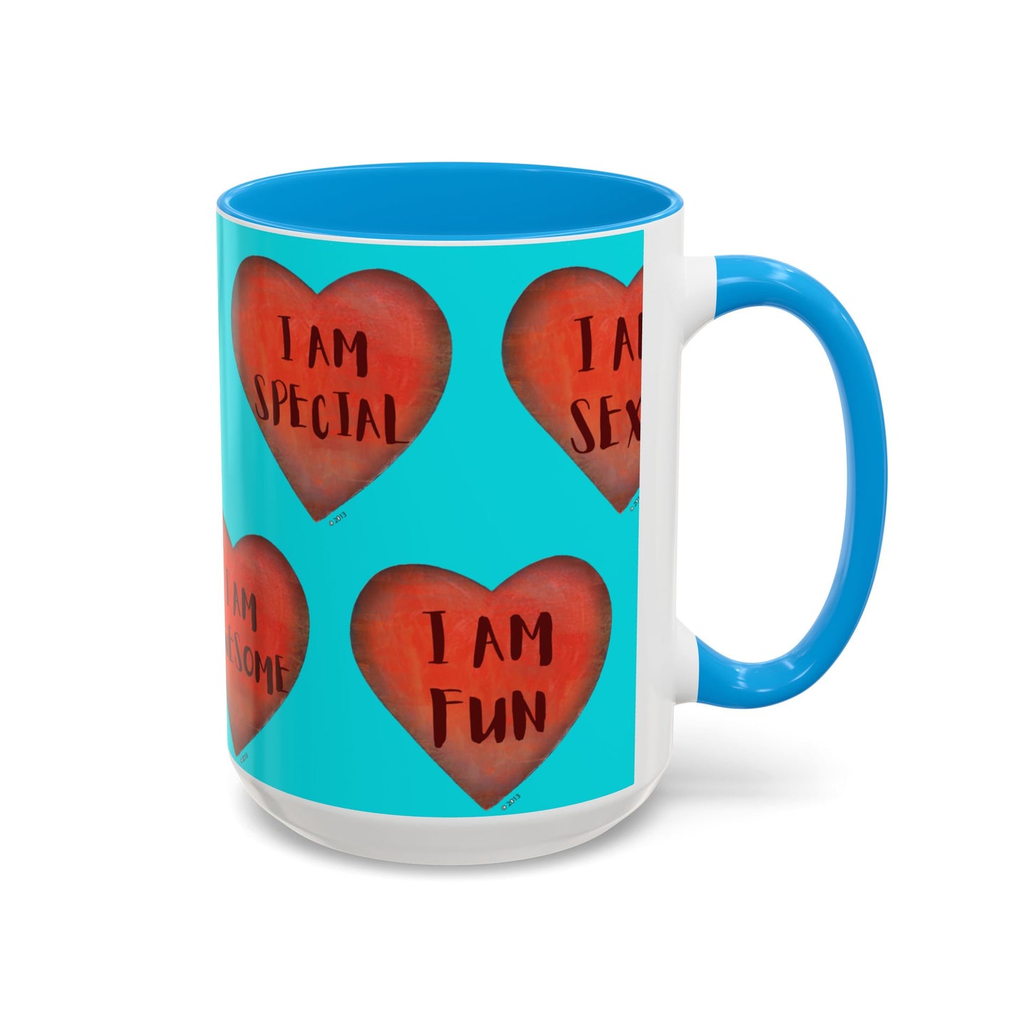 Turquoise Heart Mug - Colorful hand painted mug - Motivational Heart Mug - Turquoise Coffee Mug