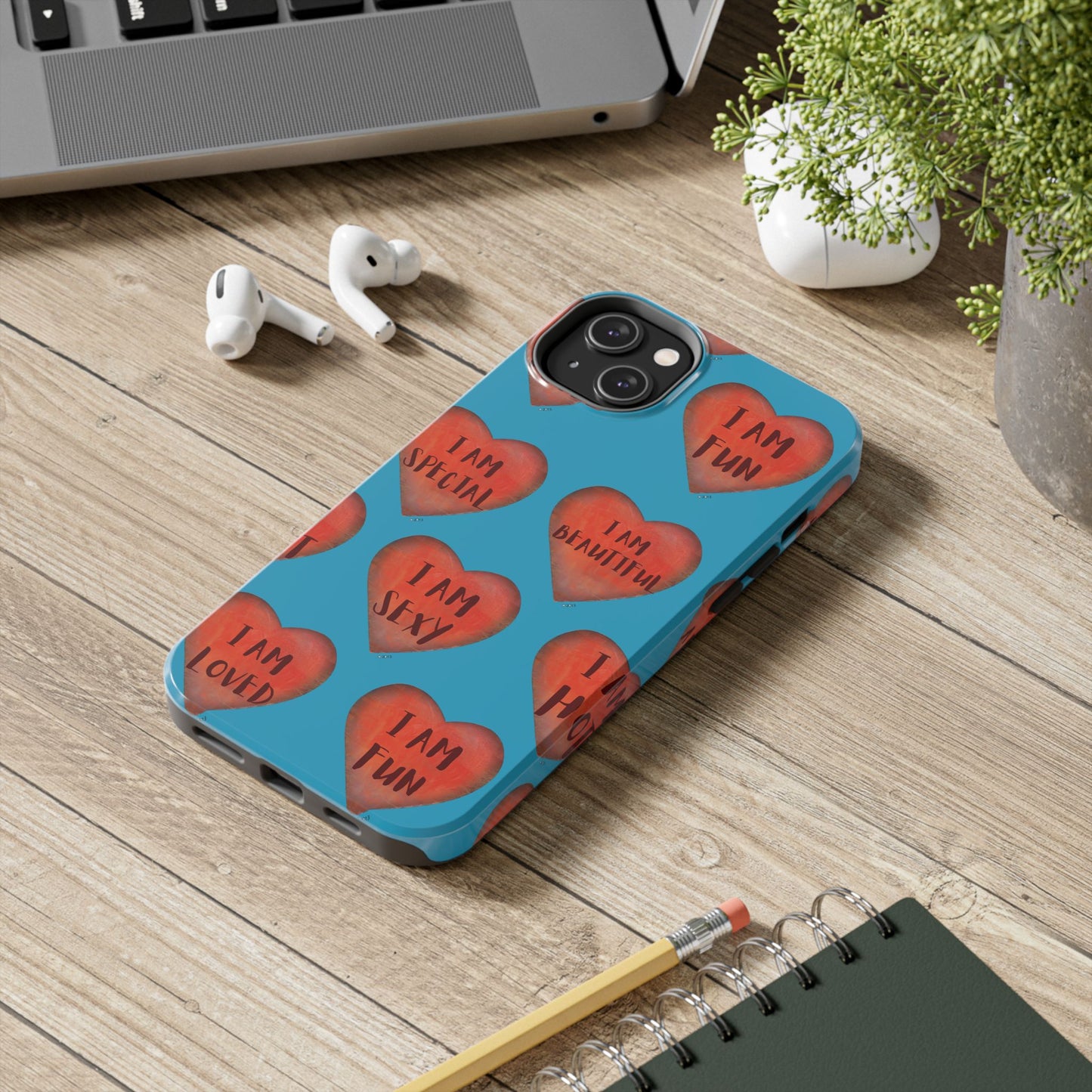 Tough Phone Cases - Original art phone case - Turquoise phone case - Motivational Heart