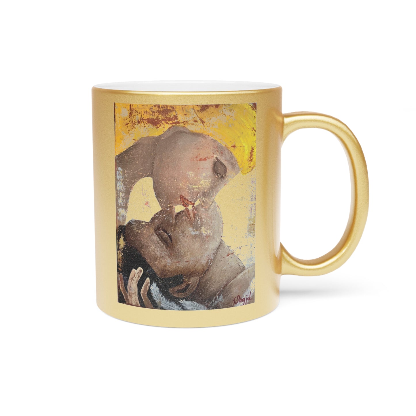 Metallic Mug - Gold Mug - Hand painted Art Mug - "Your Kiss"