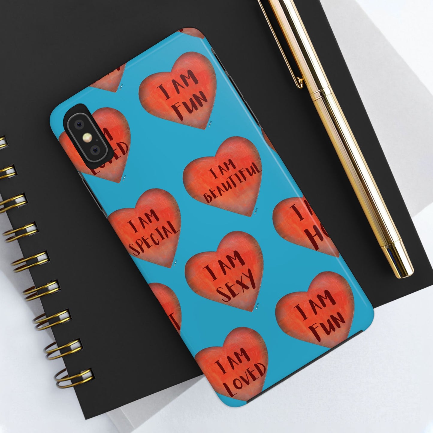 Tough Phone Cases - Original art phone case - Turquoise phone case - Motivational Heart