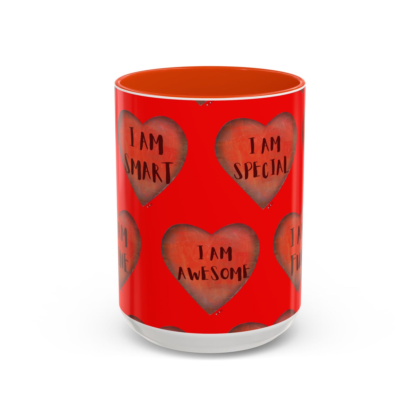 Red Heart Mug - Colorful hand painted mug - Motivational Heart Mug -  Red Coffee Mug