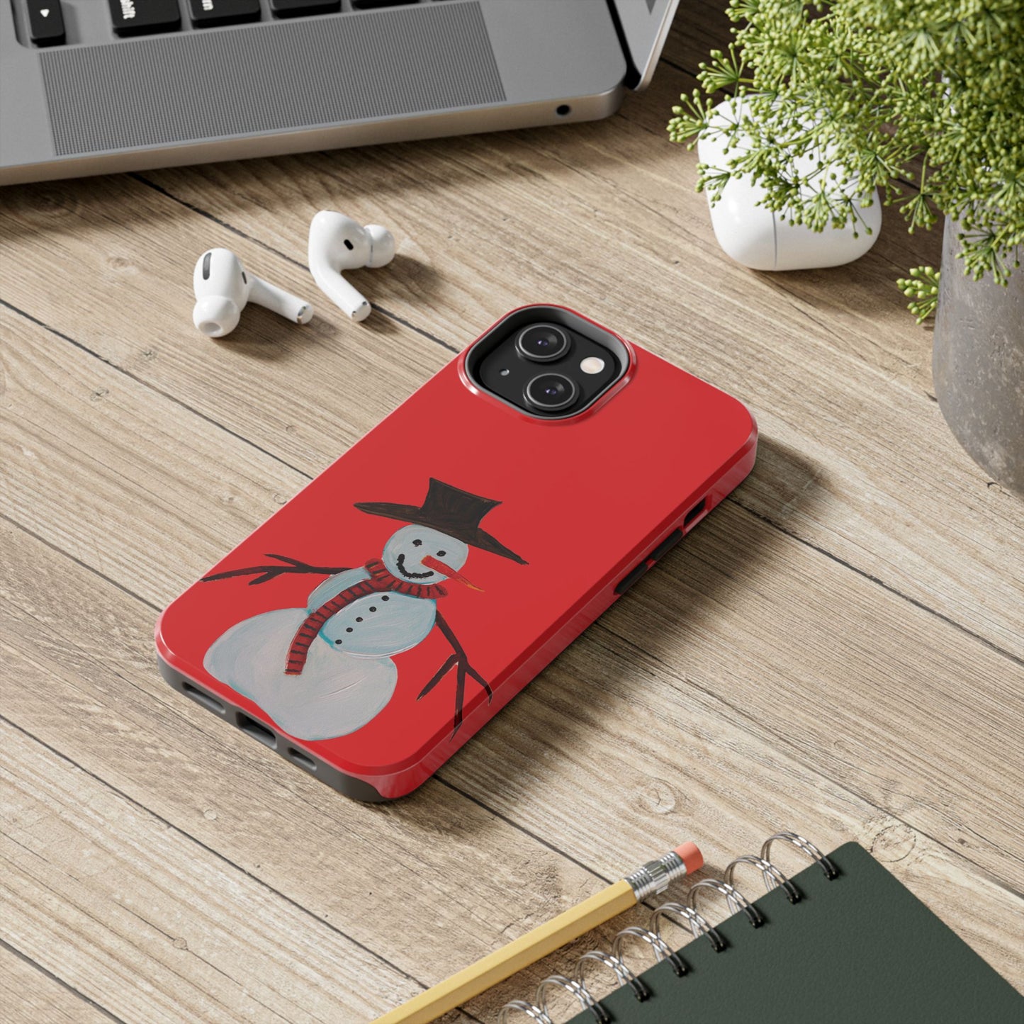 Holiday Snowman Tough Phone Case - Original art phone case - Art phone case - Red phone case