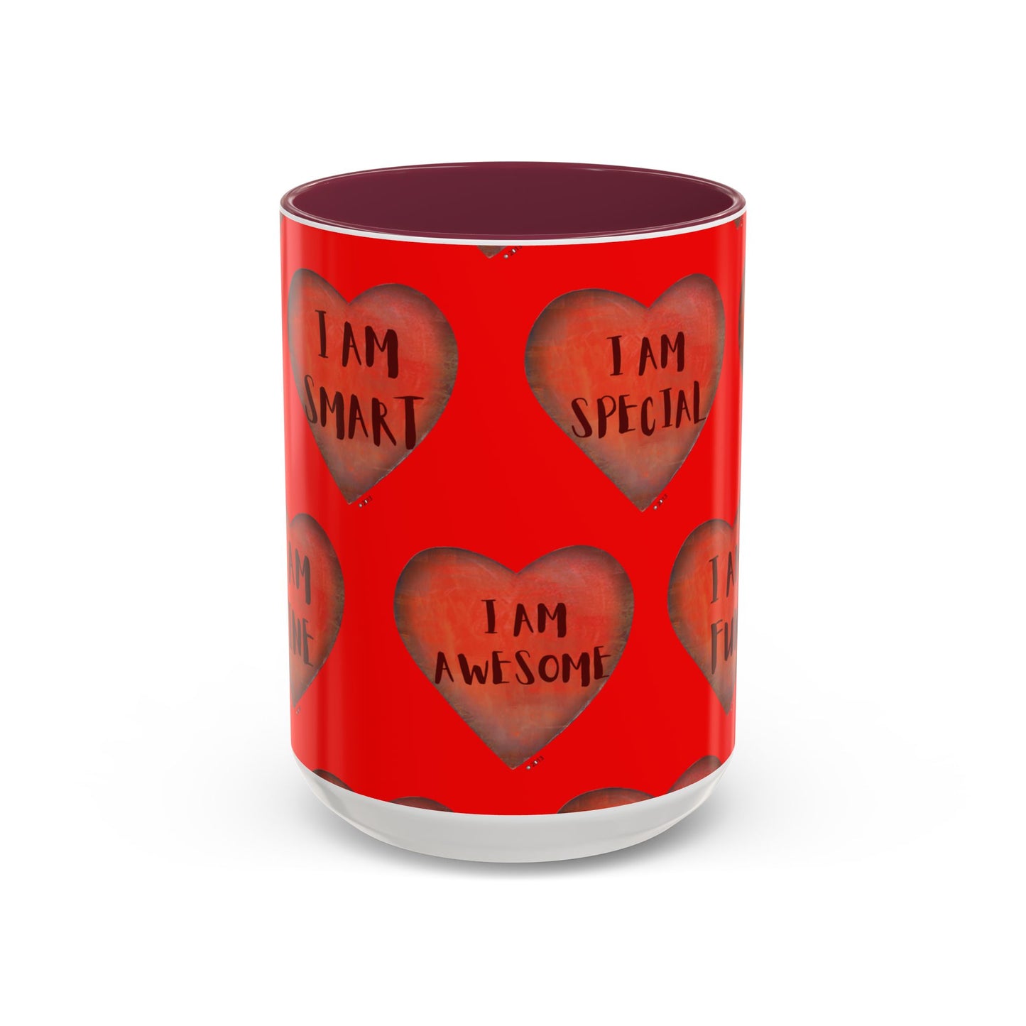 Red Heart Mug - Colorful hand painted mug - Motivational Heart Mug -  Red Coffee Mug