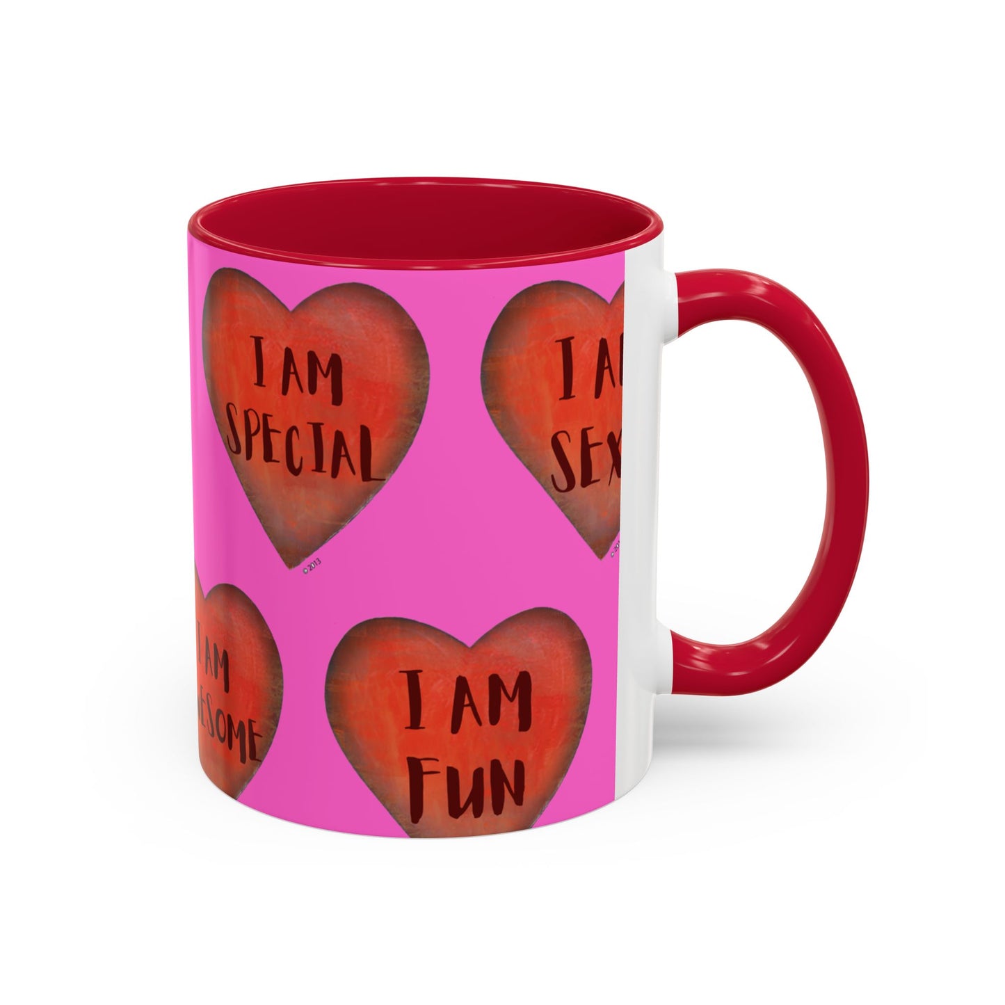 Pink Heart Mug - Colorful hand painted mug - Motivational Mug - Pink Coffee Mug