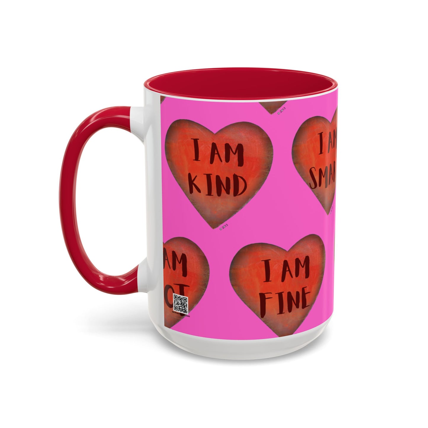 Pink Heart Mug - Colorful hand painted mug - Motivational Mug - Pink Coffee Mug