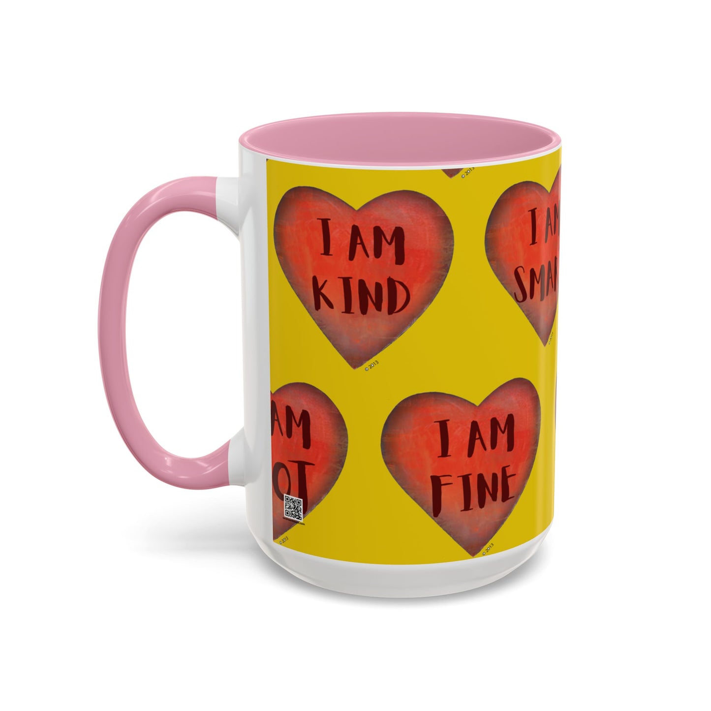 Yellow Heart Mug - Colorful hand painted mug - Motivational Heart Mug - Yellow Coffee Mug