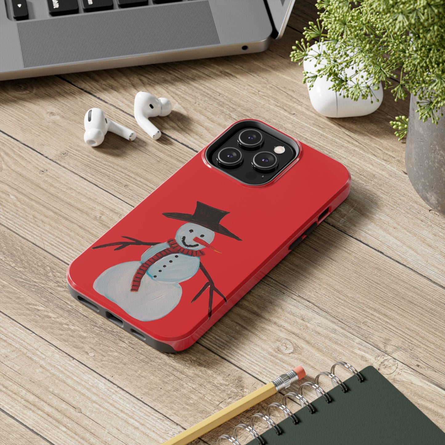 Holiday Snowman Tough Phone Case - Original art phone case - Art phone case - Red phone case