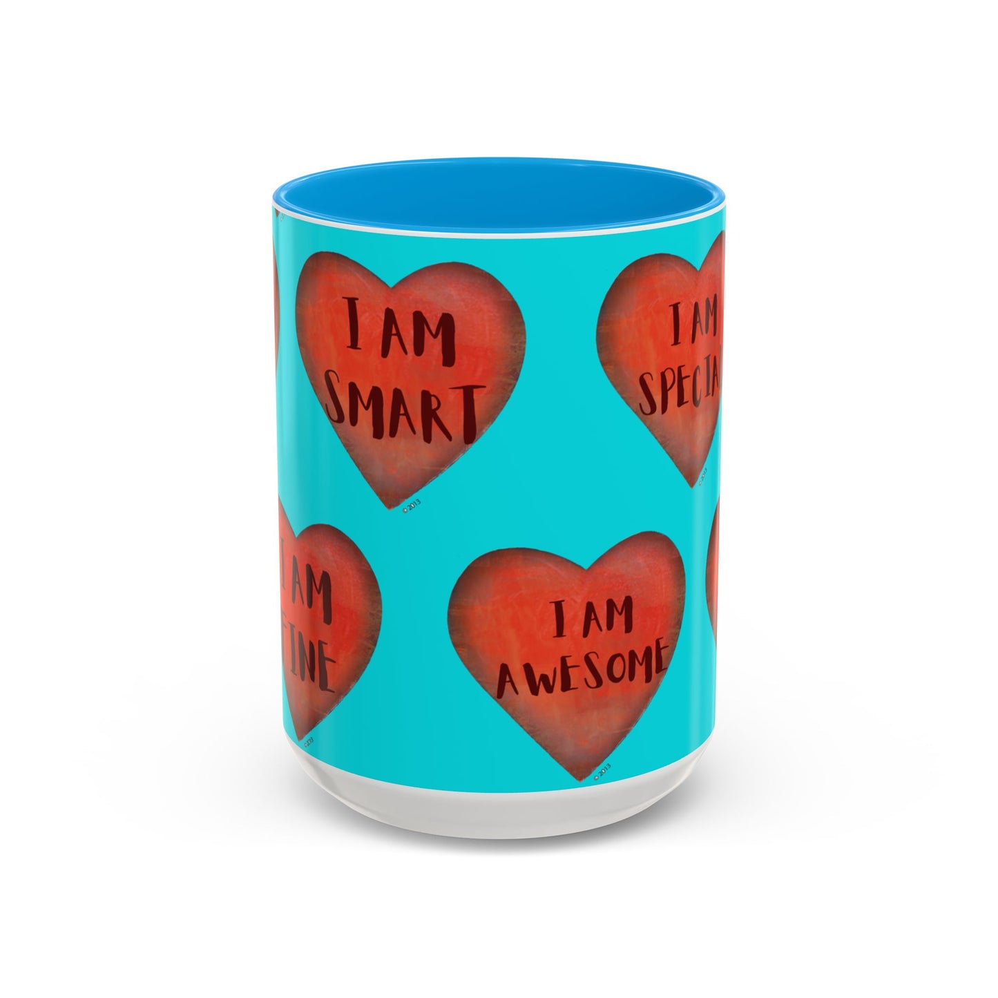 Turquoise Heart Mug - Colorful hand painted mug - Motivational Heart Mug - Turquoise Coffee Mug