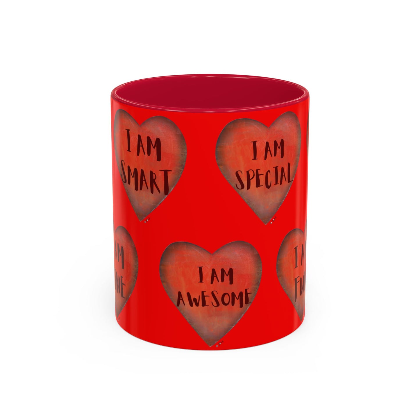 Red Heart Mug - Colorful hand painted mug - Motivational Heart Mug -  Red Coffee Mug