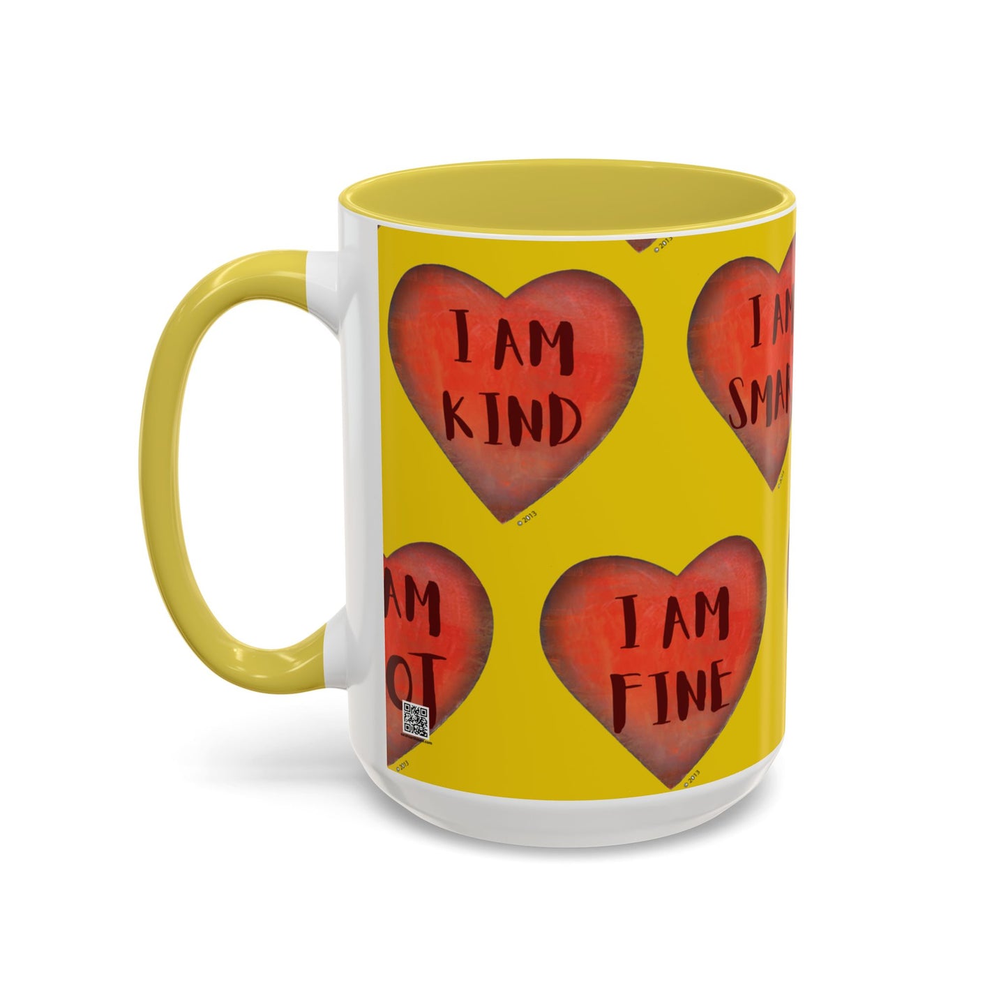 Yellow Heart Mug - Colorful hand painted mug - Motivational Heart Mug - Yellow Coffee Mug