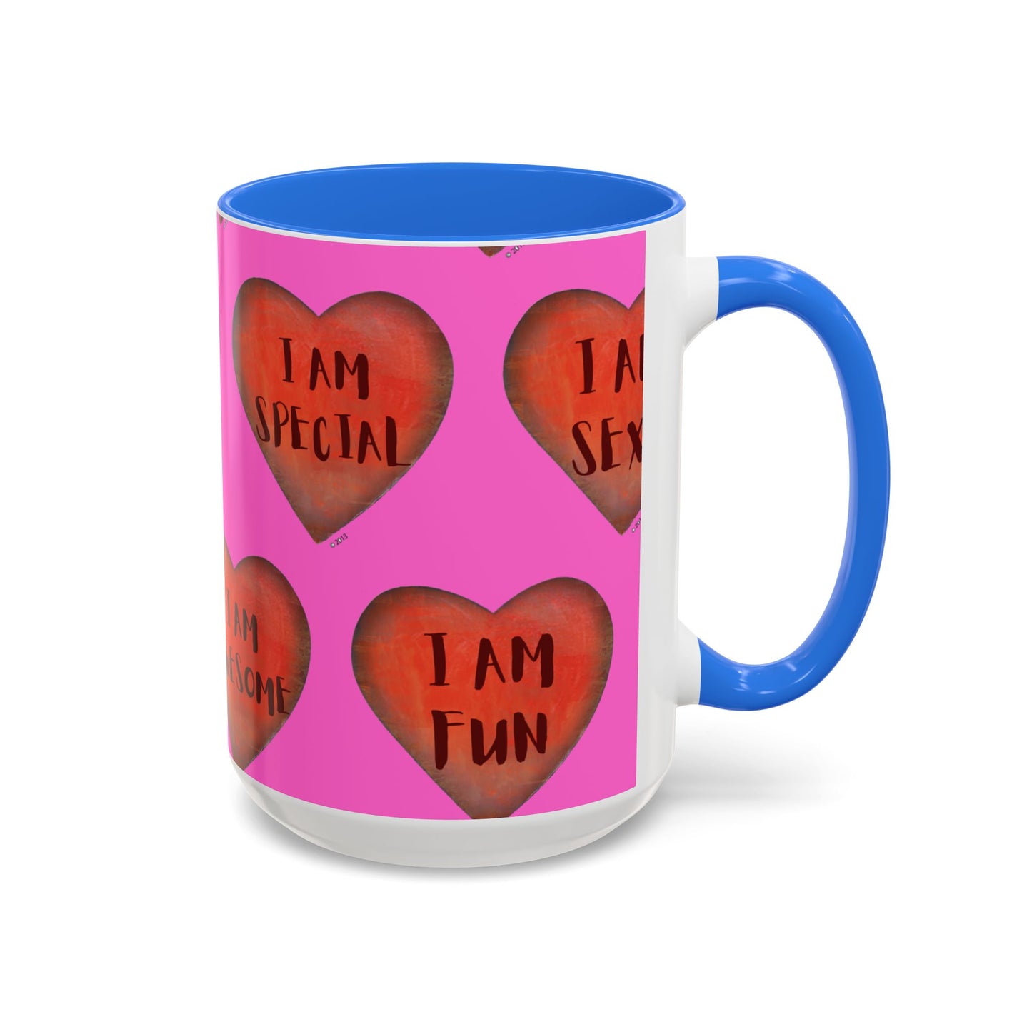 Pink Heart Mug - Colorful hand painted mug - Motivational Mug - Pink Coffee Mug