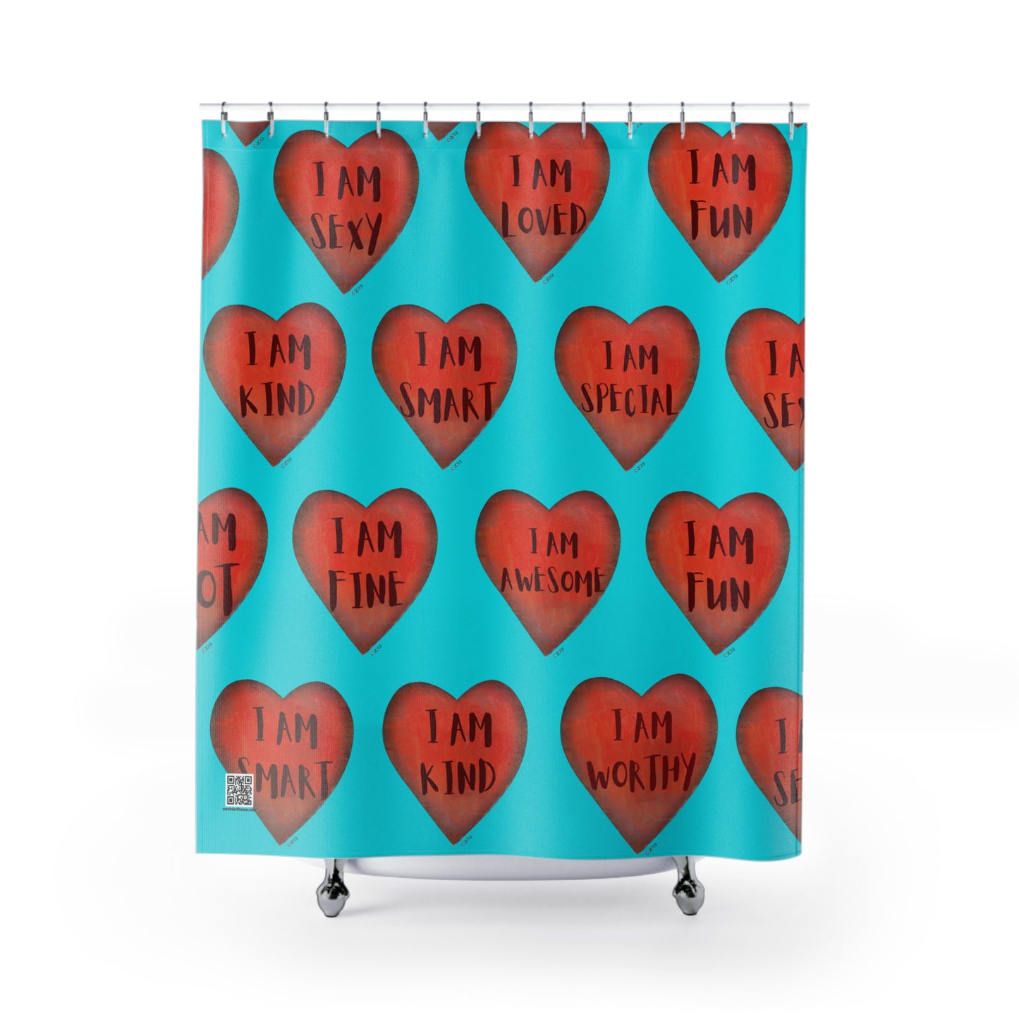 Shower Curtain - Motivational Heart Bath Curtain- Stamina - Turquoise Curtain for Shower - College Bath Curtain