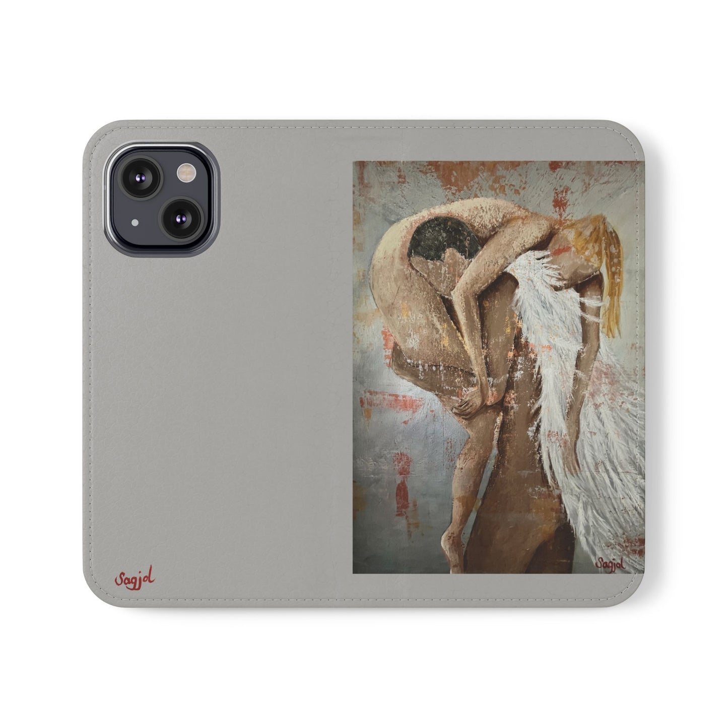 Phone Case - Angel Rescuing Girl - Hand Painted Original Art - flip phone case - Wallet phone case