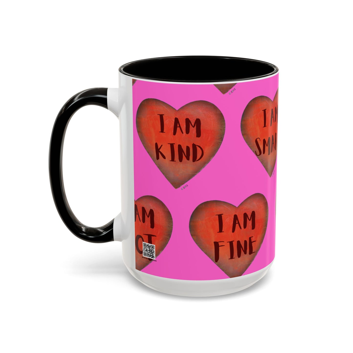 Pink Heart Mug - Colorful hand painted mug - Motivational Mug - Pink Coffee Mug