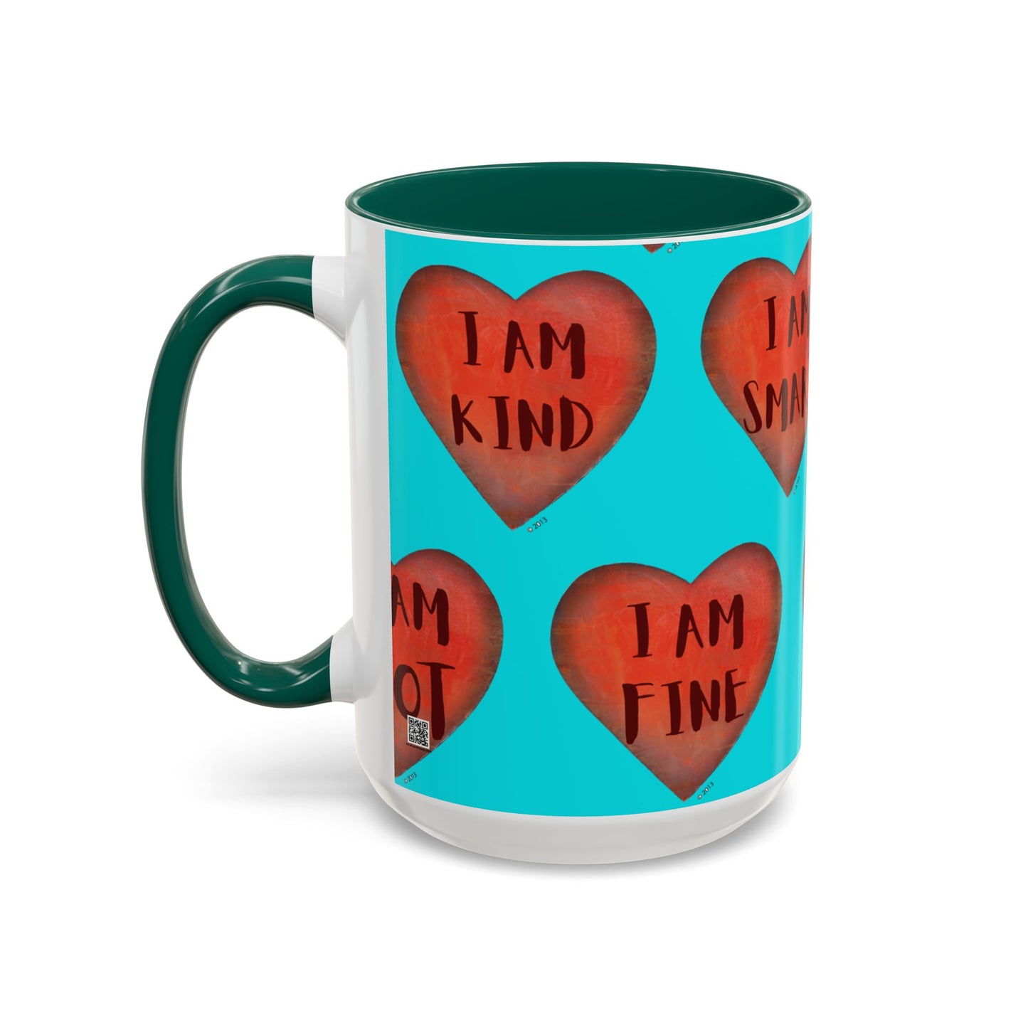 Turquoise Heart Mug - Colorful hand painted mug - Motivational Heart Mug - Turquoise Coffee Mug