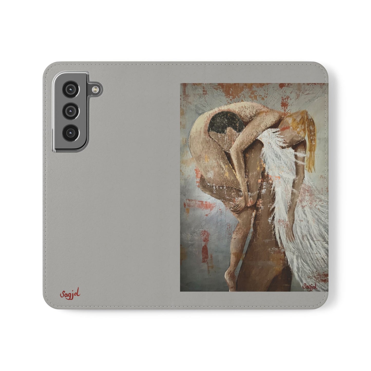 Phone Case - Angel Rescuing Girl - Hand Painted Original Art - flip phone case - Wallet phone case