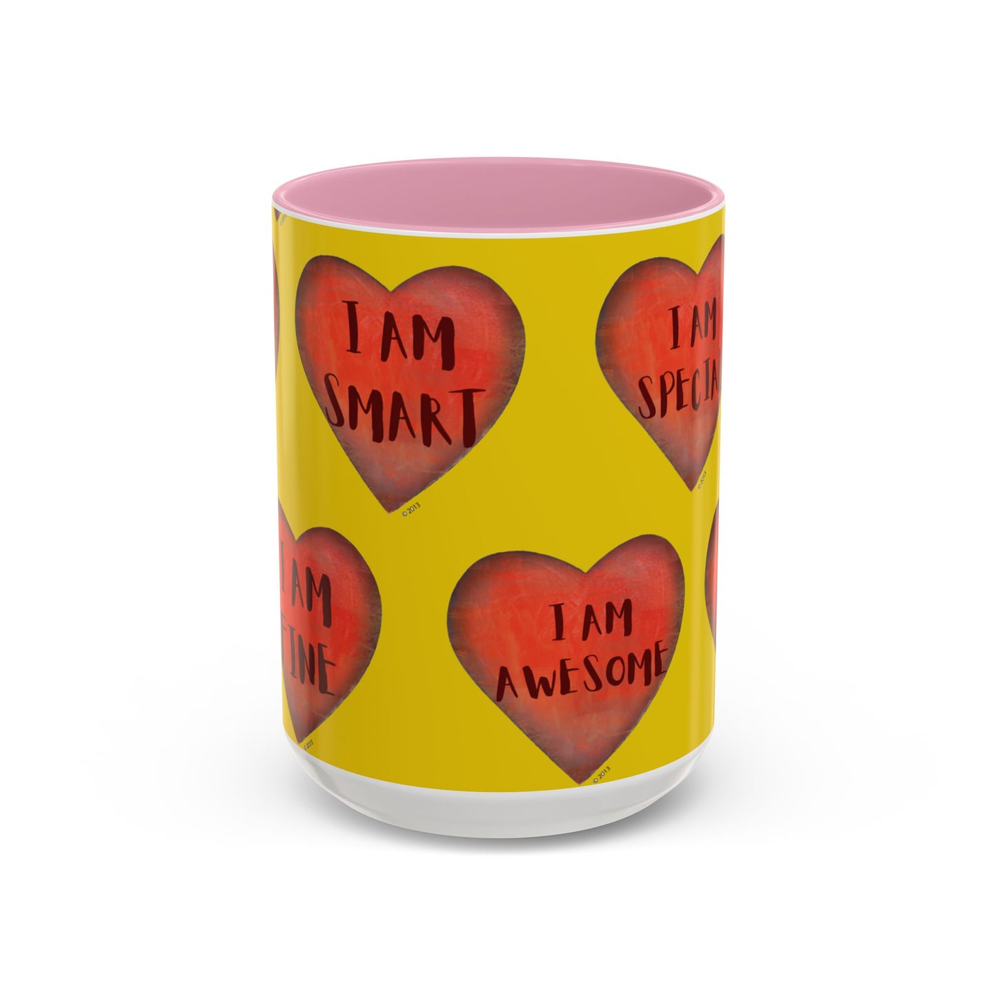 Yellow Heart Mug - Colorful hand painted mug - Motivational Heart Mug - Yellow Coffee Mug