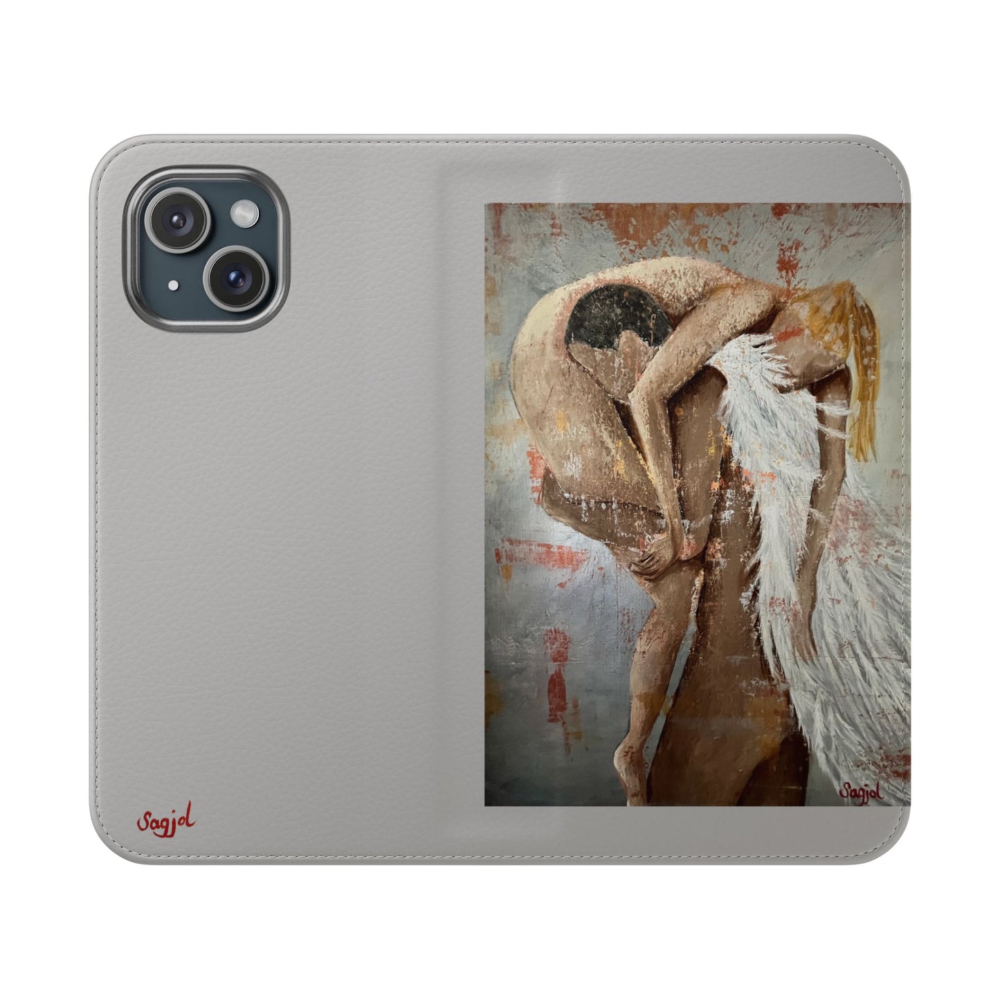 Phone Case - Angel Rescuing Girl - Hand Painted Original Art - flip phone case - Wallet phone case