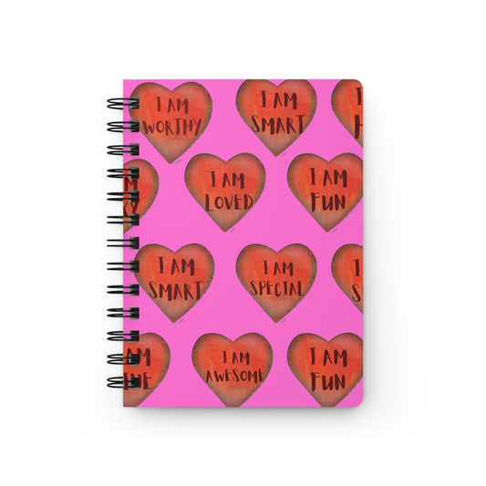 Spiral Bound Journal - "Pink Motivational Heart" - Notepad - College Dorm accessory - Desktop notebook