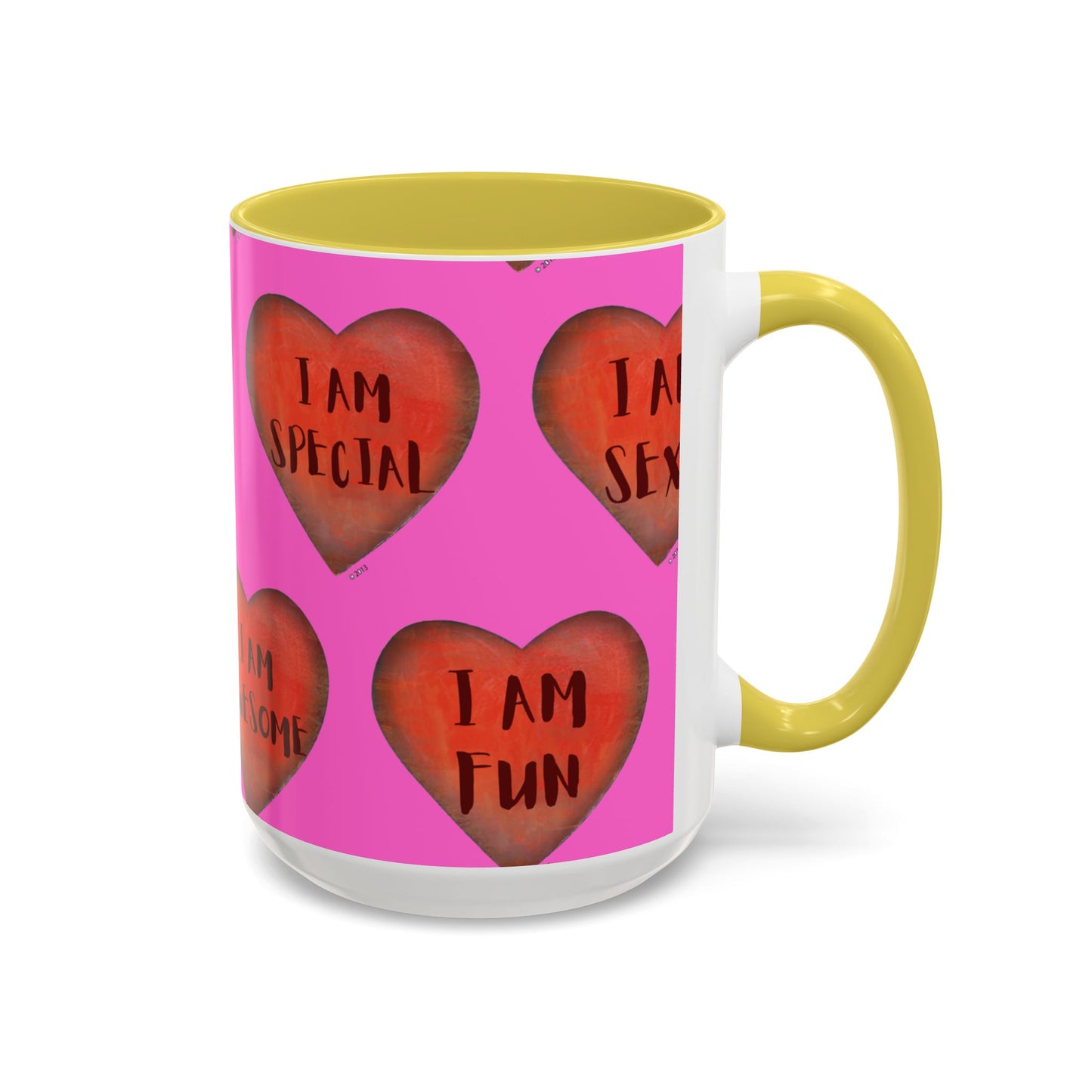 Pink Heart Mug - Colorful hand painted mug - Motivational Mug - Pink Coffee Mug