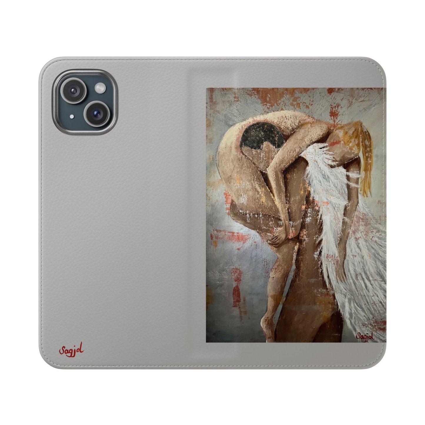 Phone Case - Angel Rescuing Girl - Hand Painted Original Art - flip phone case - Wallet phone case