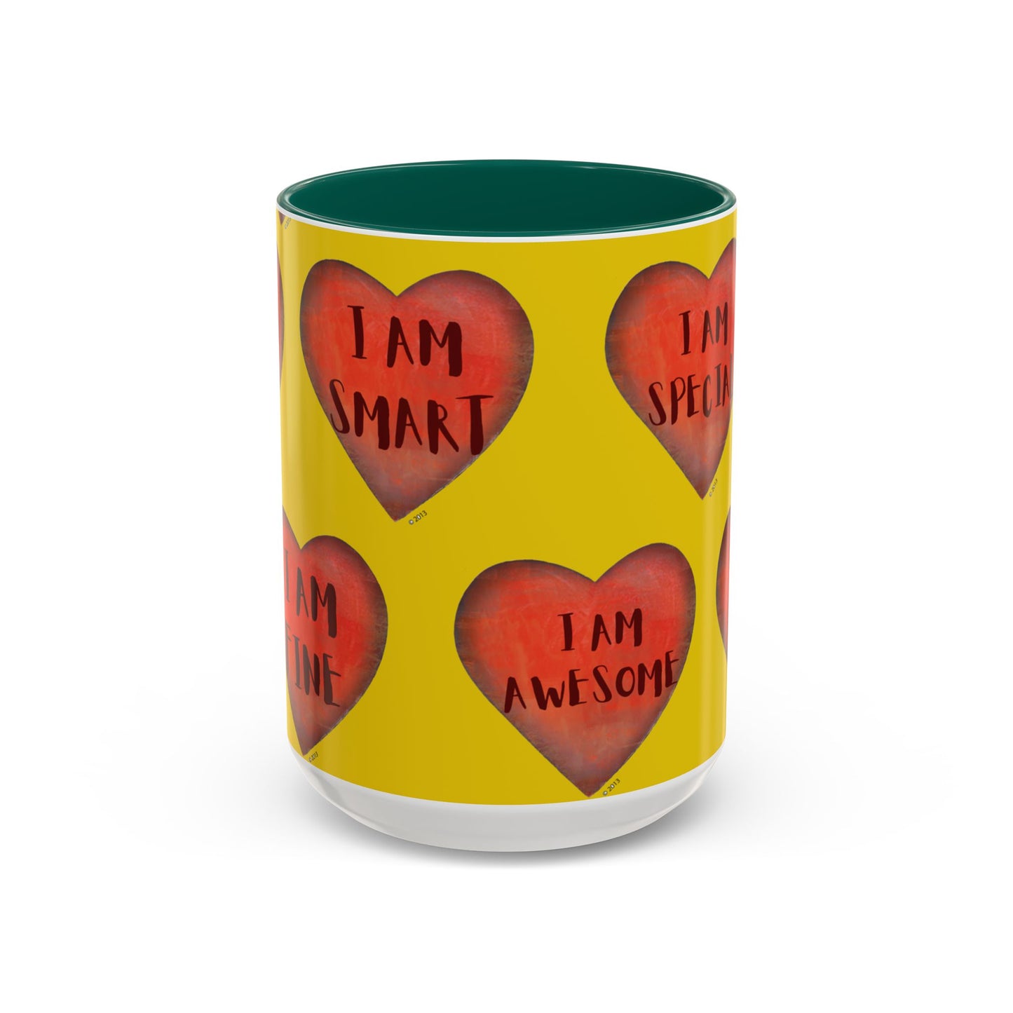 Yellow Heart Mug - Colorful hand painted mug - Motivational Heart Mug - Yellow Coffee Mug