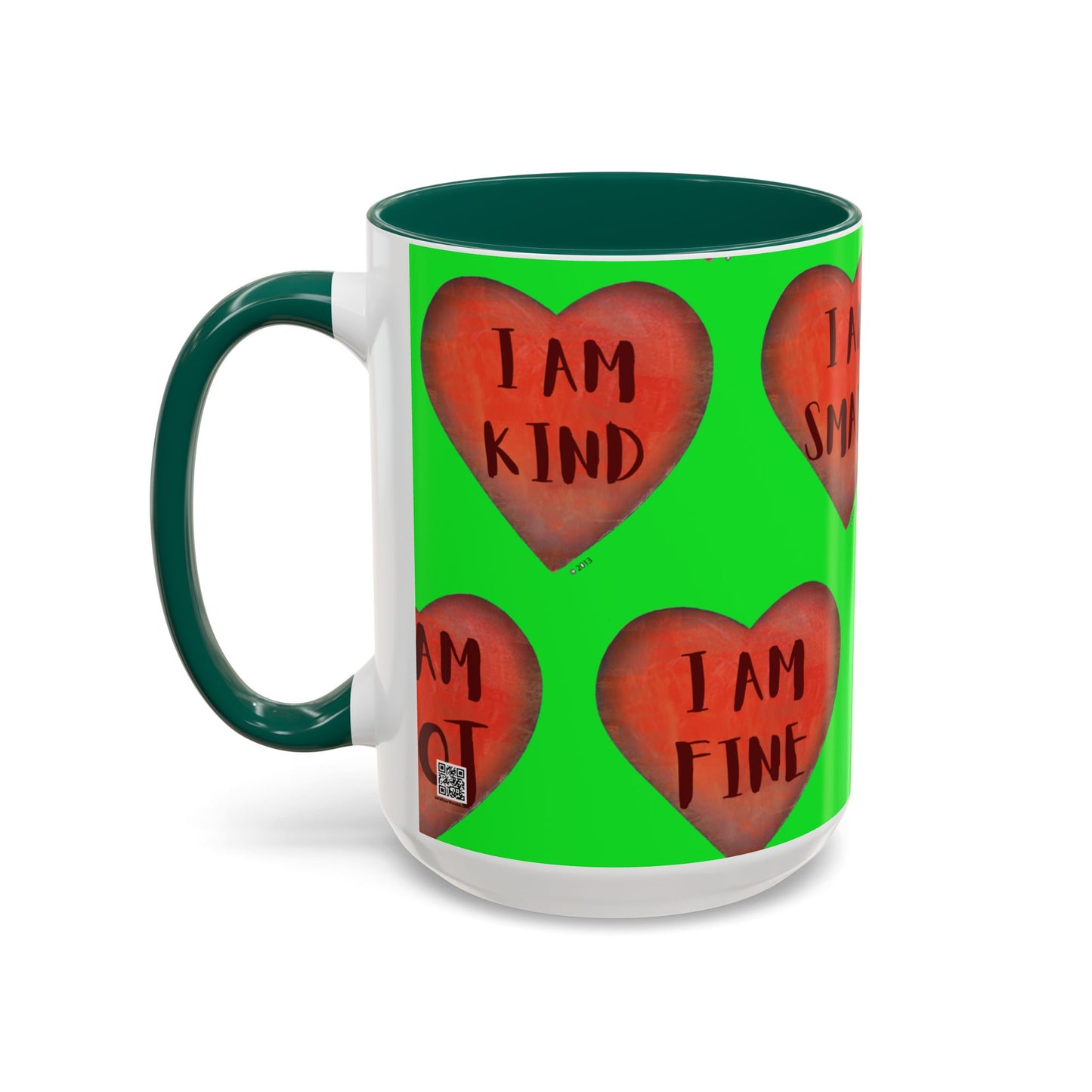 Green Heart Mug - Colorful hand painted mug - Motivational Heart Mug - Green Coffee Mug