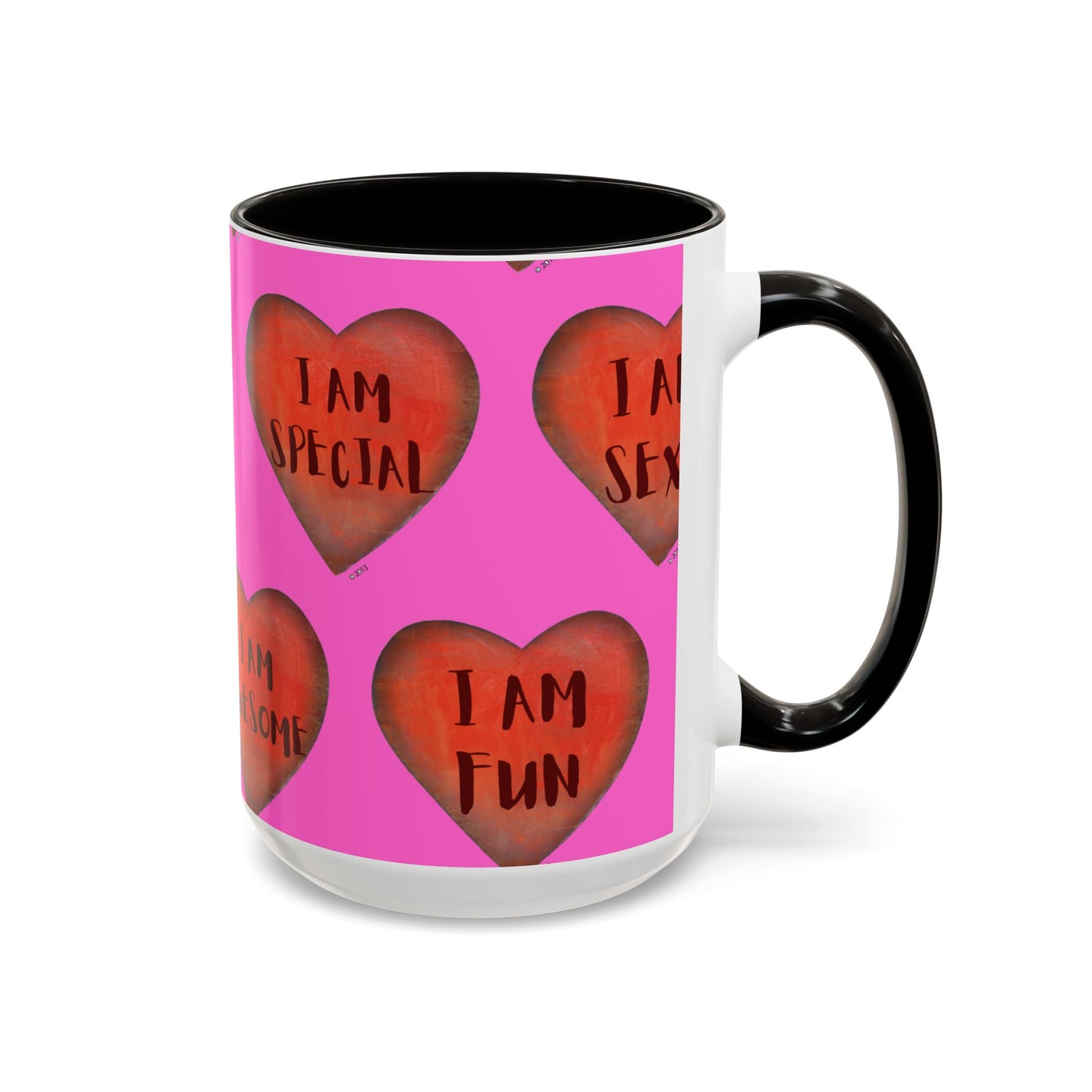 Pink Heart Mug - Colorful hand painted mug - Motivational Mug - Pink Coffee Mug