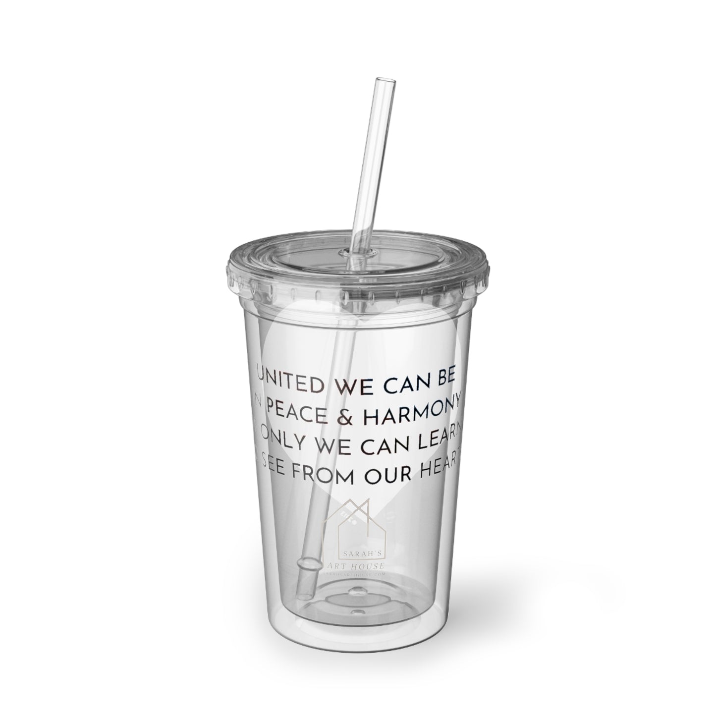 Acrylic Drinks Cup - Ice Coffee Cup - Double Wall insulated Tumbler 16oz - American Heart