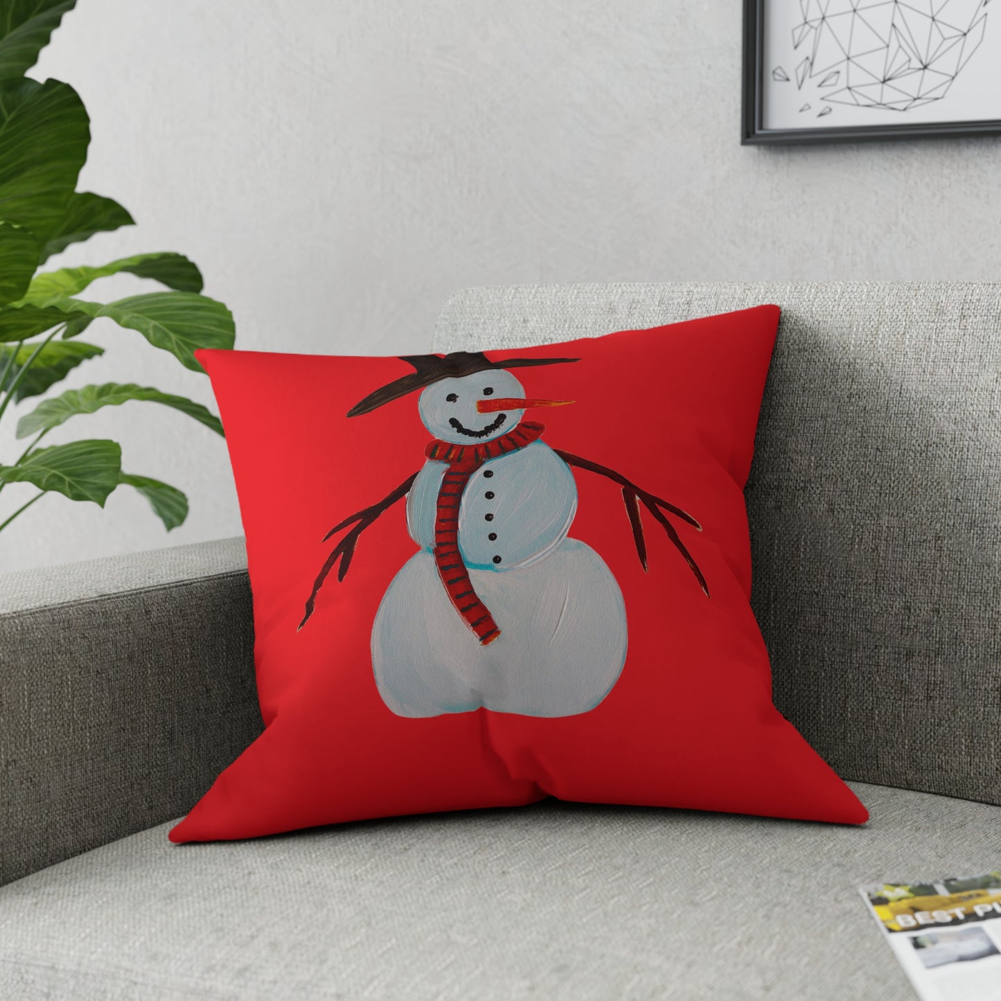 Holiday snowman - Red Throw Pillow - Colorful Throw pillow - Red Decorative Pillow - Throw pillow for Couch