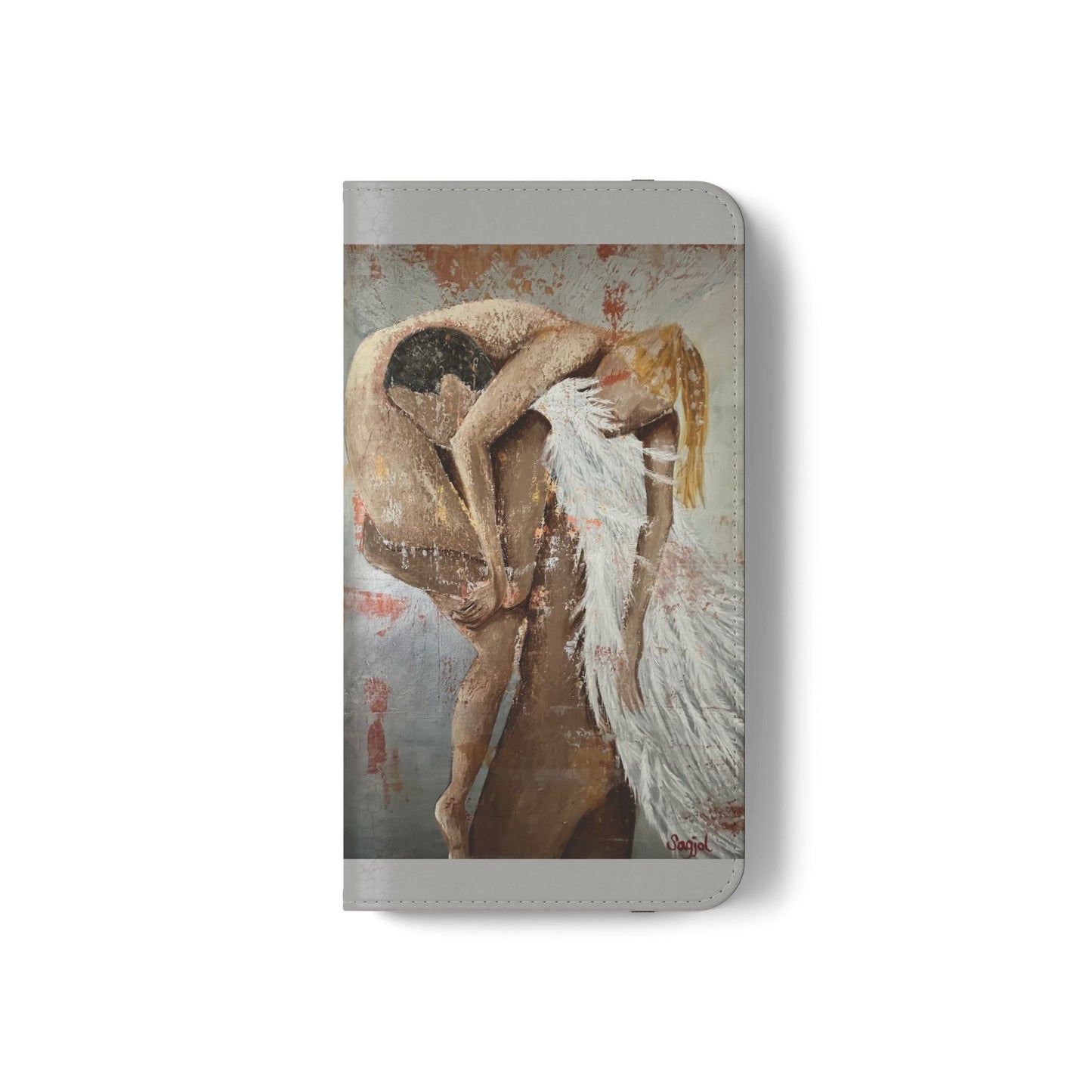 Phone Case - Angel Rescuing Girl - Hand Painted Original Art - flip phone case - Wallet phone case