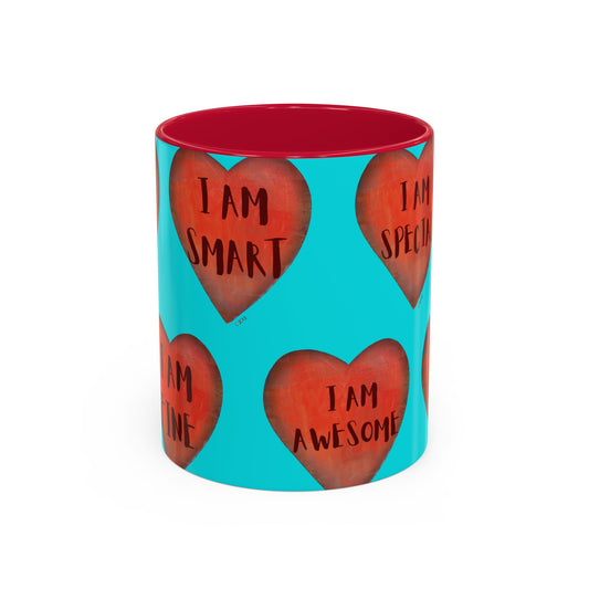 Turquoise Heart Mug - Colorful hand painted mug - Motivational Heart Mug - Turquoise Coffee Mug