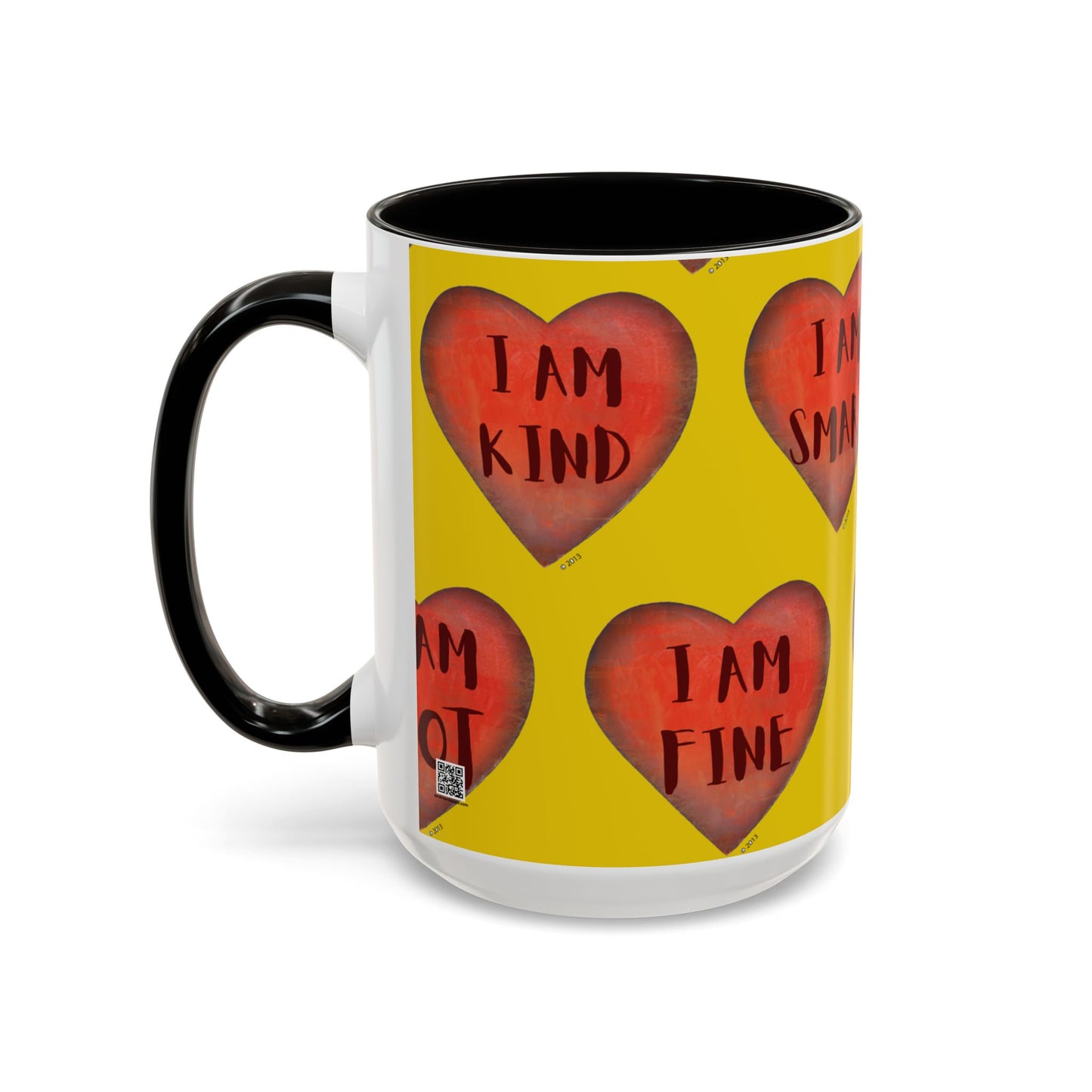 Yellow Heart Mug - Colorful hand painted mug - Motivational Heart Mug - Yellow Coffee Mug