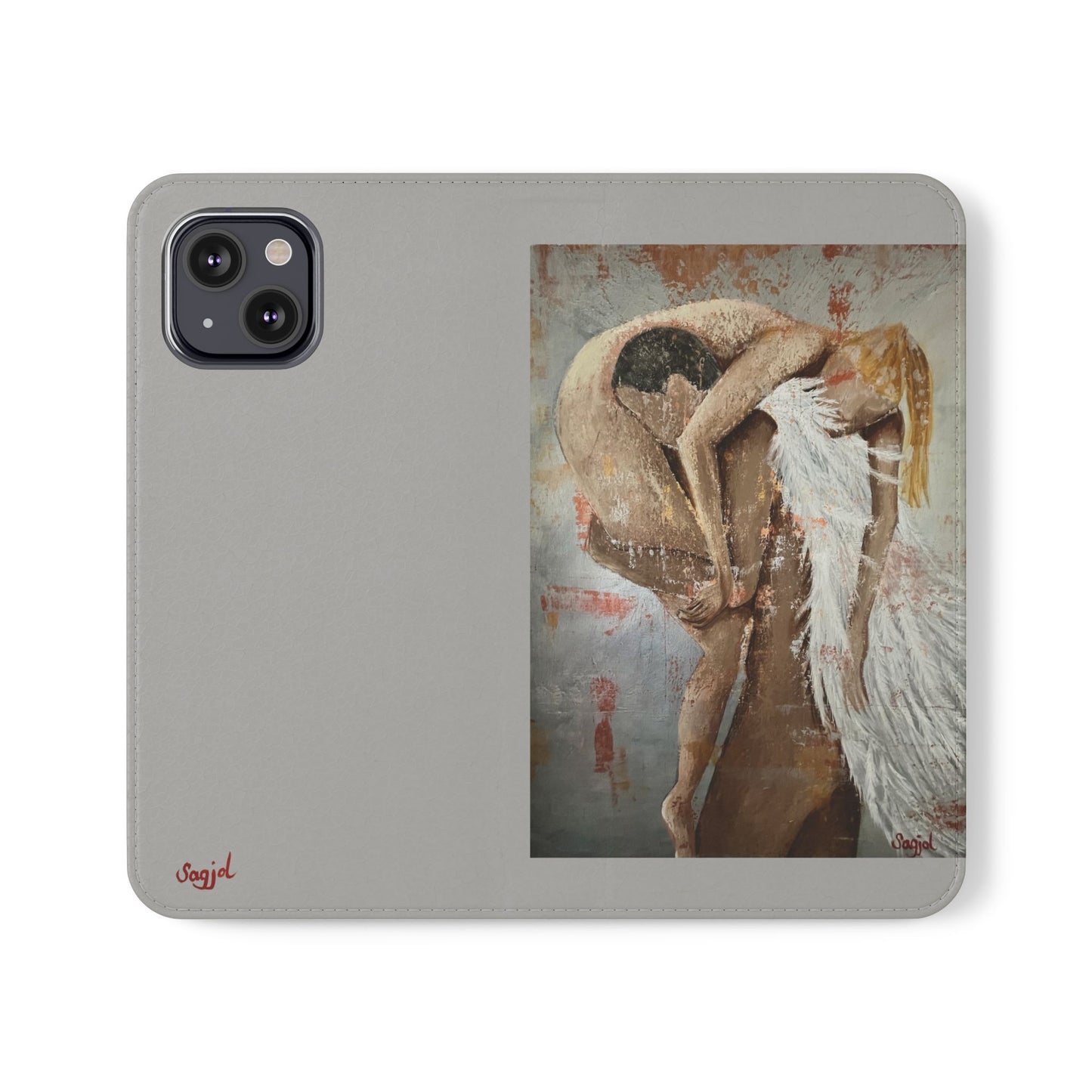 Phone Case - Angel Rescuing Girl - Hand Painted Original Art - flip phone case - Wallet phone case