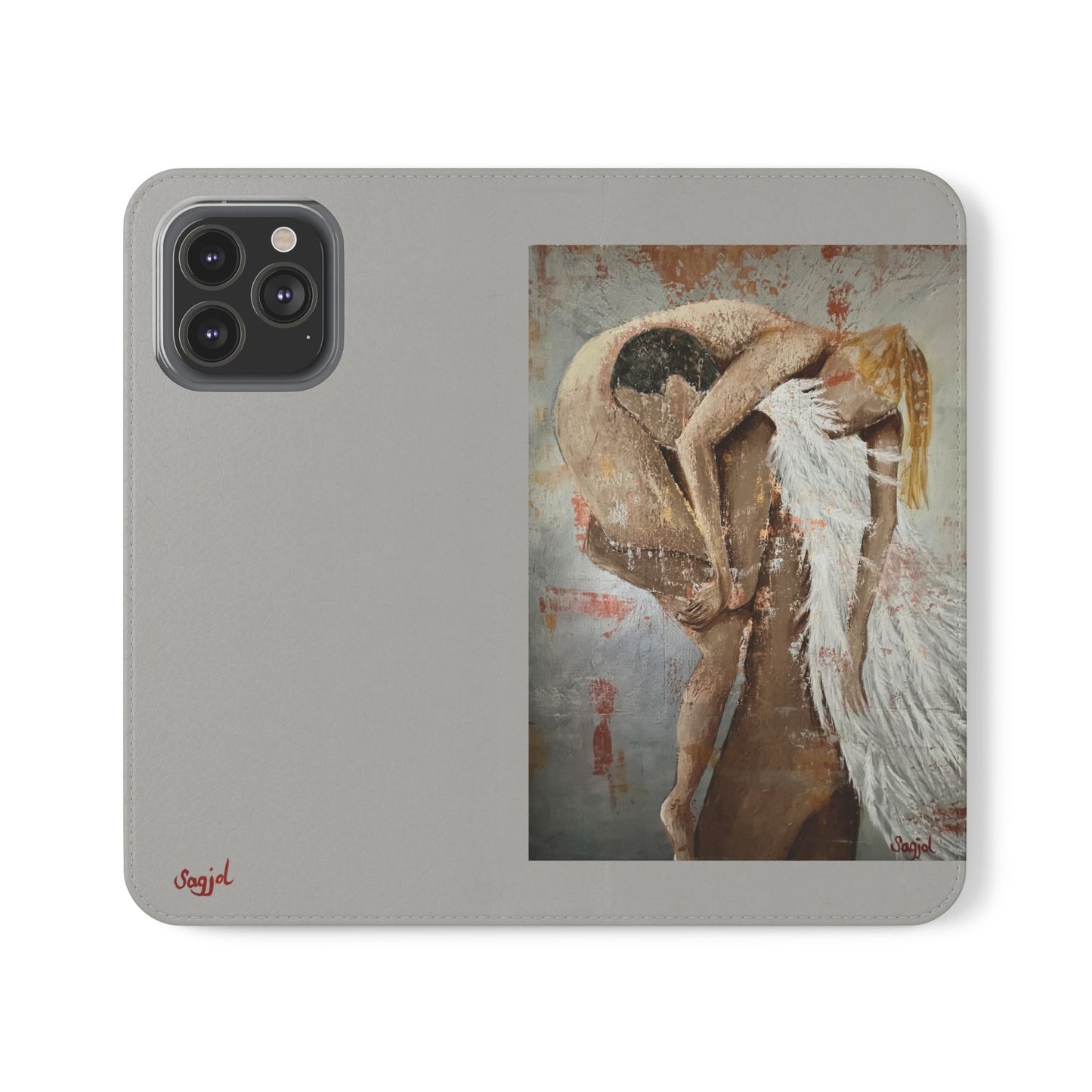 Phone Case - Angel Rescuing Girl - Hand Painted Original Art - flip phone case - Wallet phone case