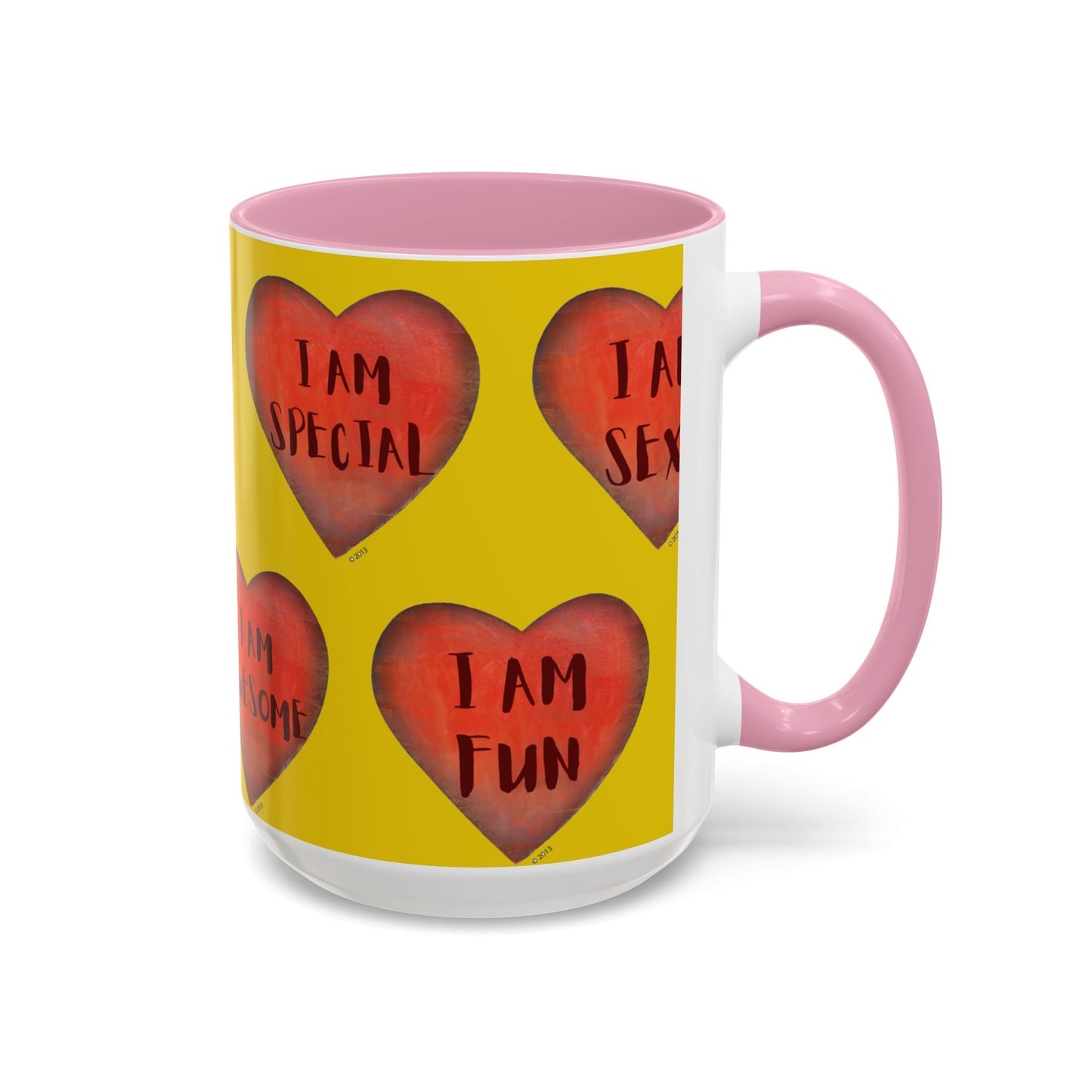 Yellow Heart Mug - Colorful hand painted mug - Motivational Heart Mug - Yellow Coffee Mug