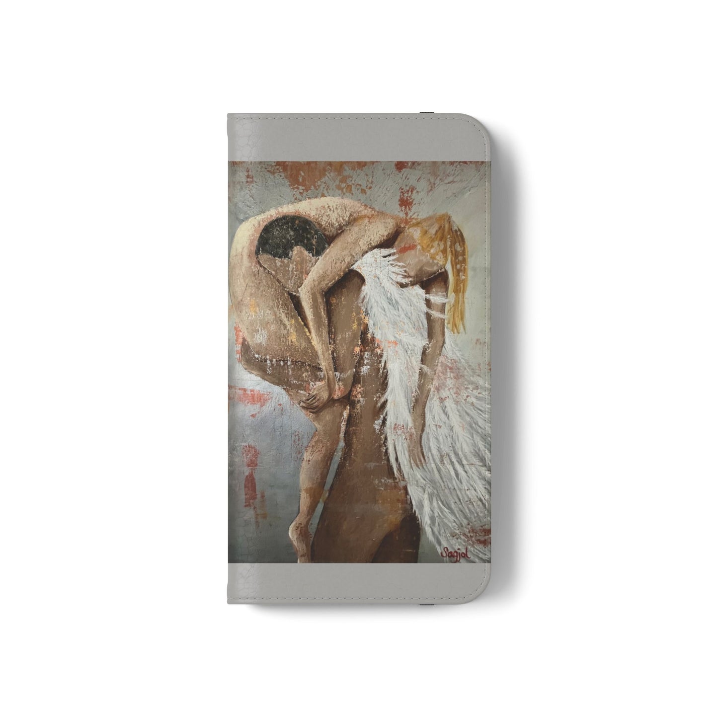 Phone Case - Angel Rescuing Girl - Hand Painted Original Art - flip phone case - Wallet phone case