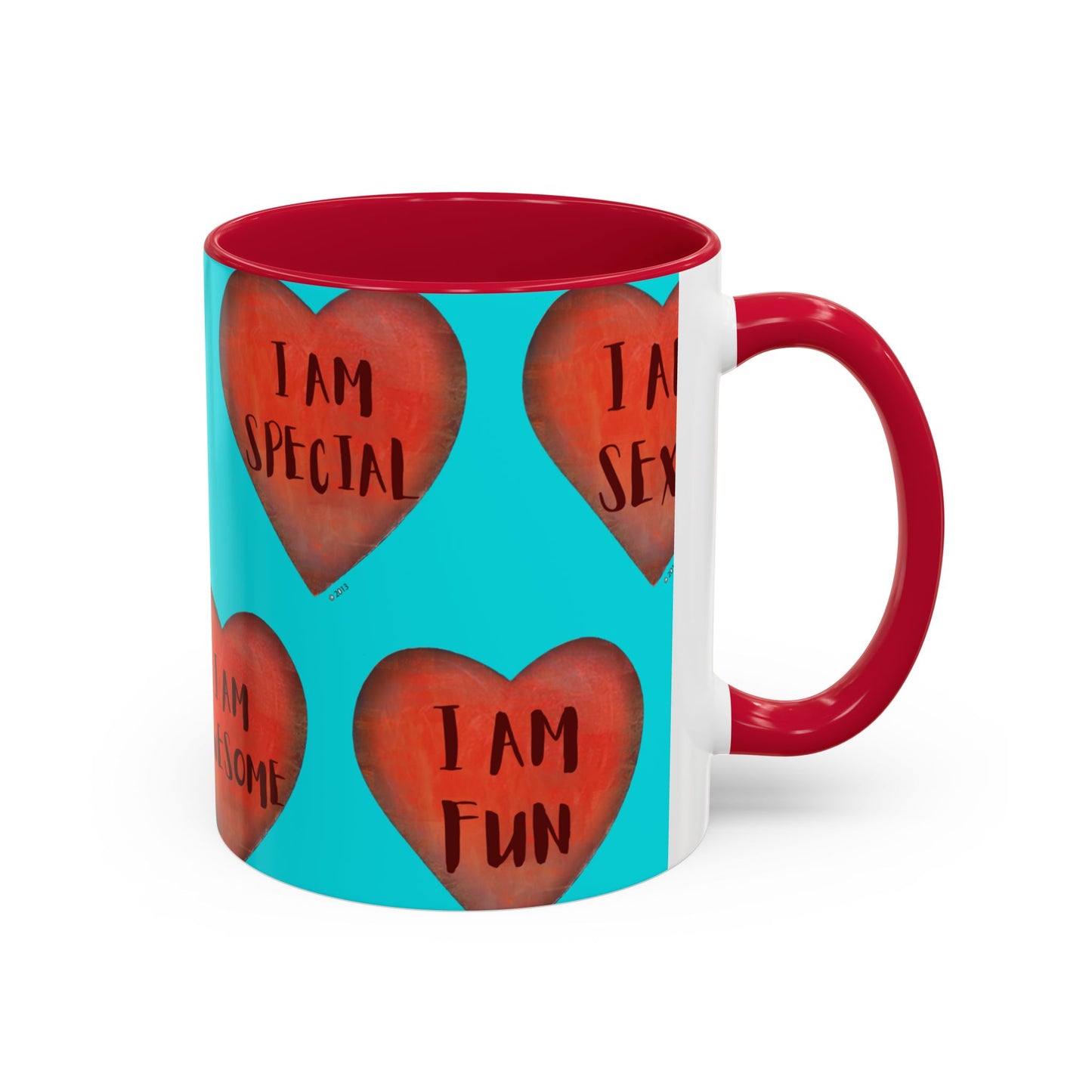 Turquoise Heart Mug - Colorful hand painted mug - Motivational Heart Mug - Turquoise Coffee Mug