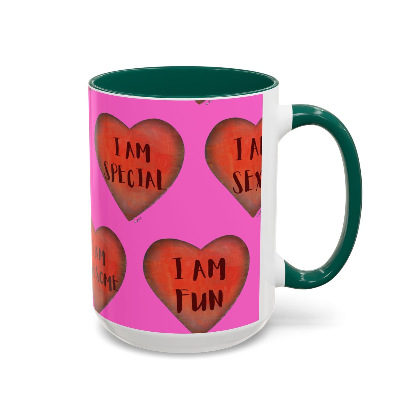 Pink Heart Mug - Colorful hand painted mug - Motivational Mug - Pink Coffee Mug