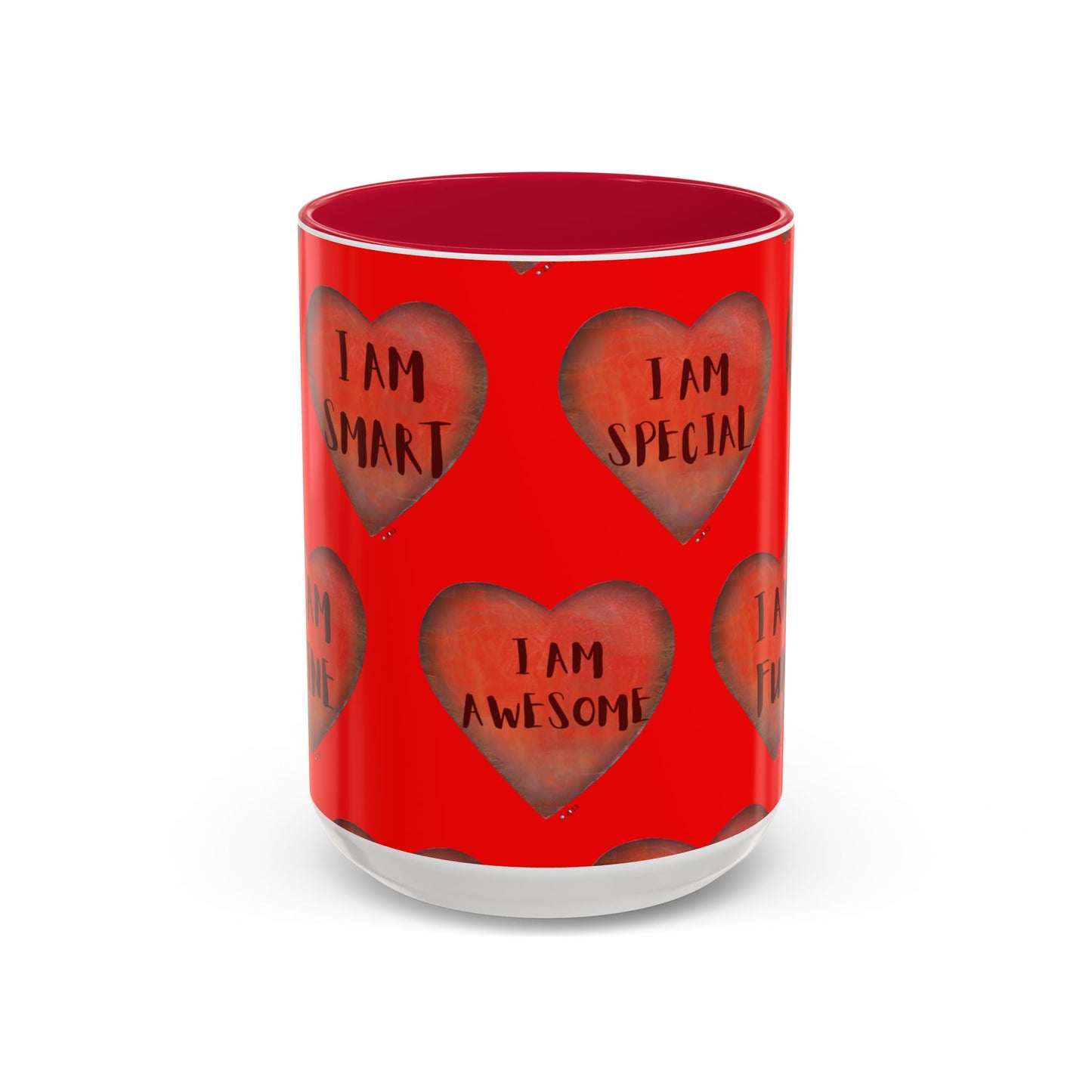 Red Heart Mug - Colorful hand painted mug - Motivational Heart Mug -  Red Coffee Mug