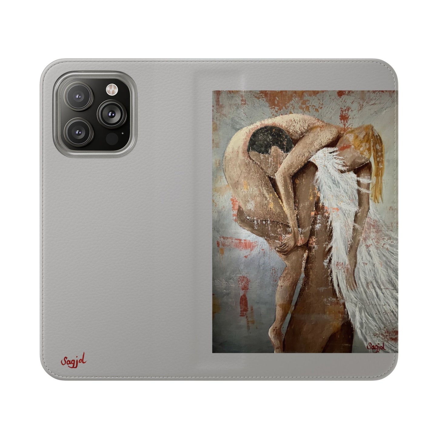 Phone Case - Angel Rescuing Girl - Hand Painted Original Art - flip phone case - Wallet phone case