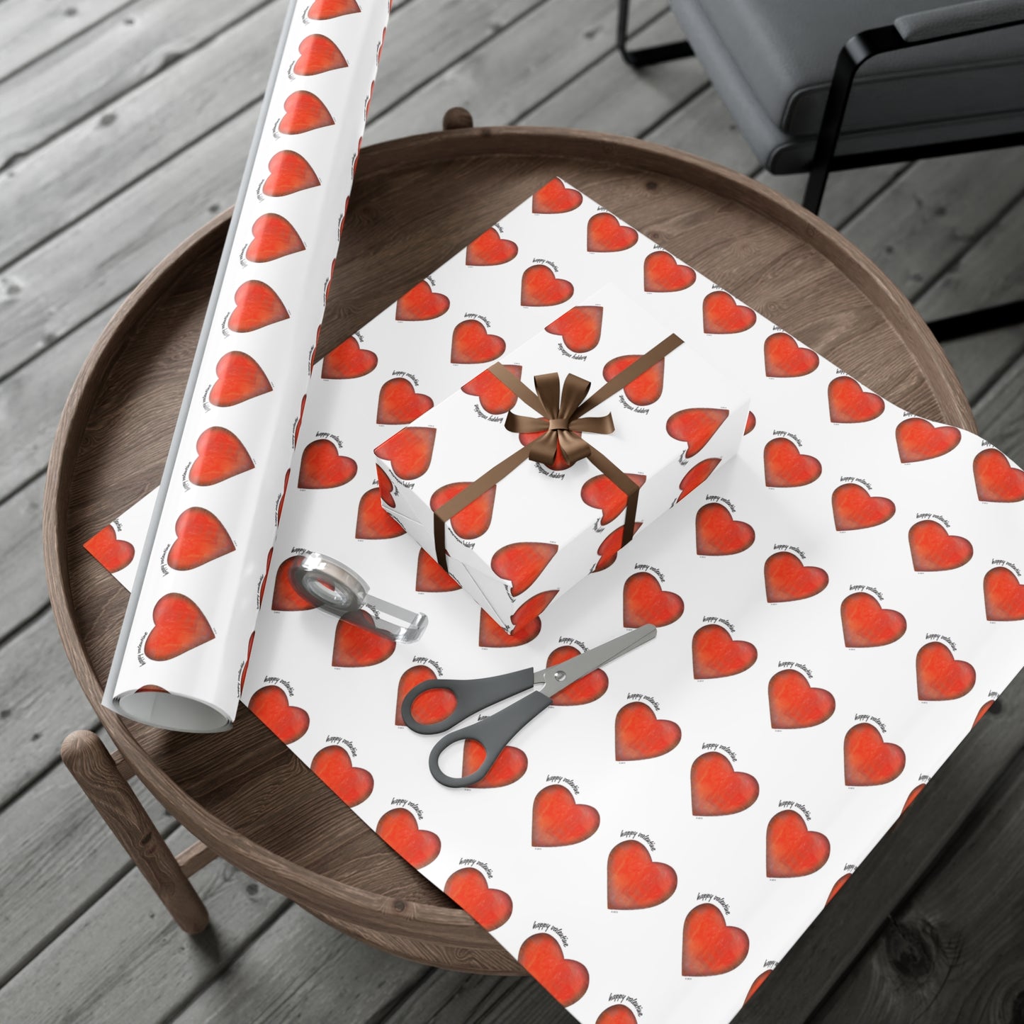 Gift Wrap Papers - "Happy Valentine" Heart Gift Paper -  Valentine Wrapping Paper