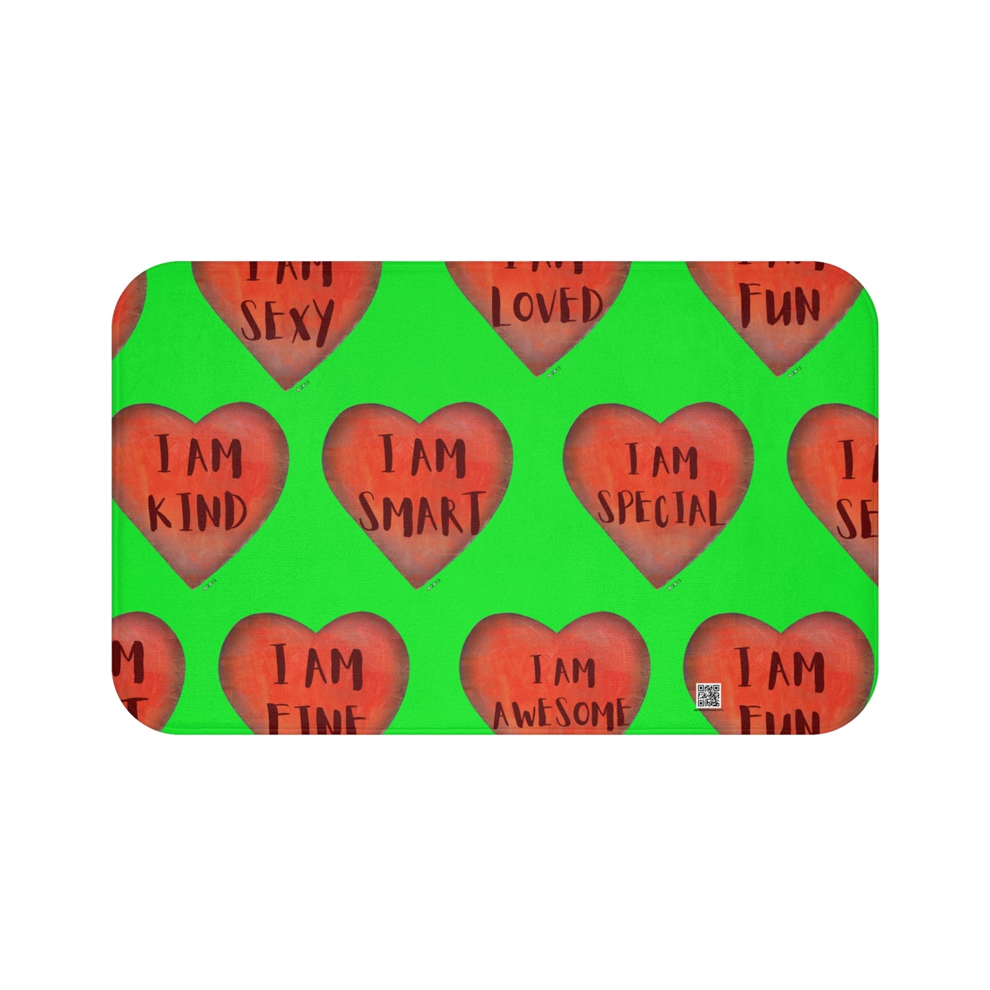 Bath Mat - Green Heart Bathroom mat - Unique Bath mat - Motivational Hearts