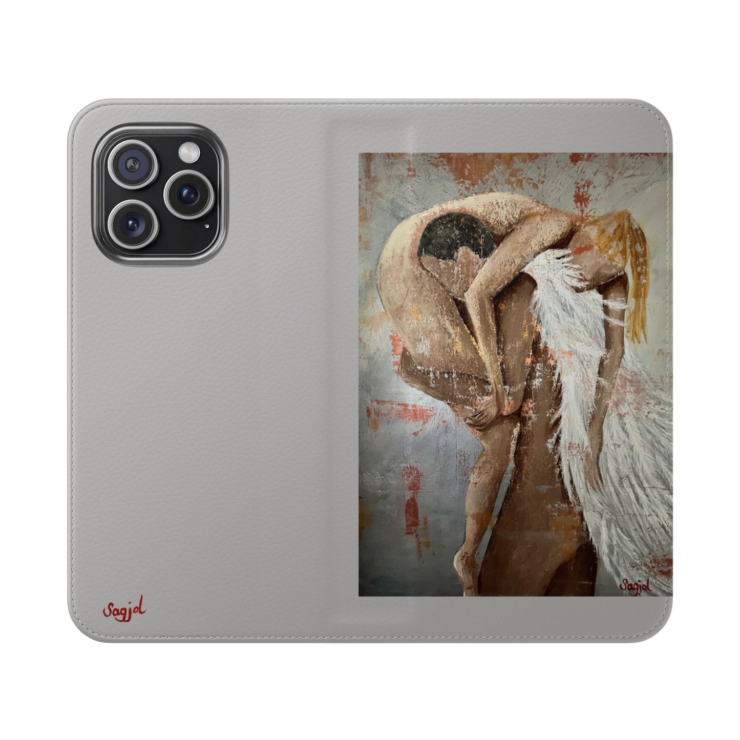 Phone Case - Angel Rescuing Girl - Hand Painted Original Art - flip phone case - Wallet phone case